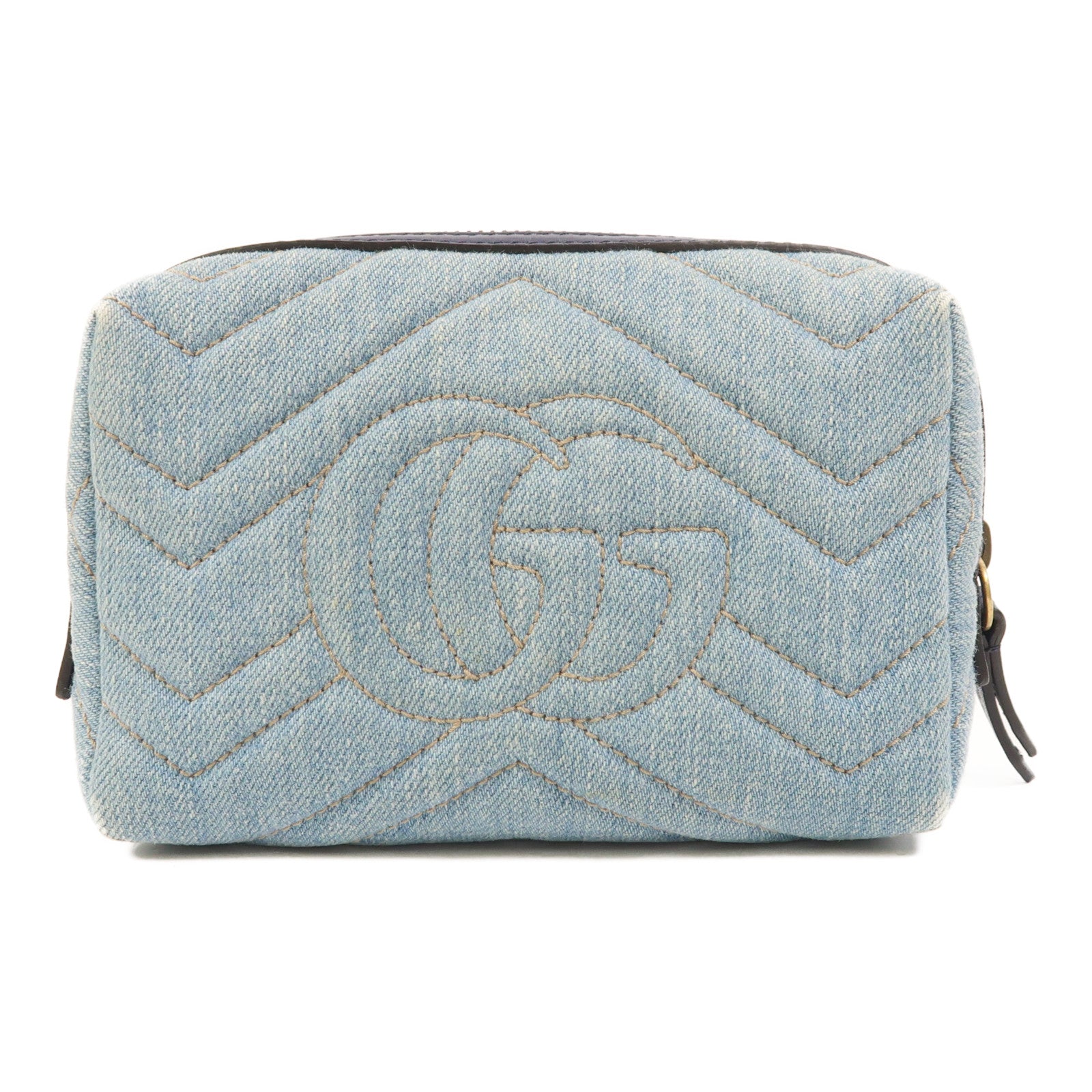 GUCCI 牛仔布Pouch金扣手拿包