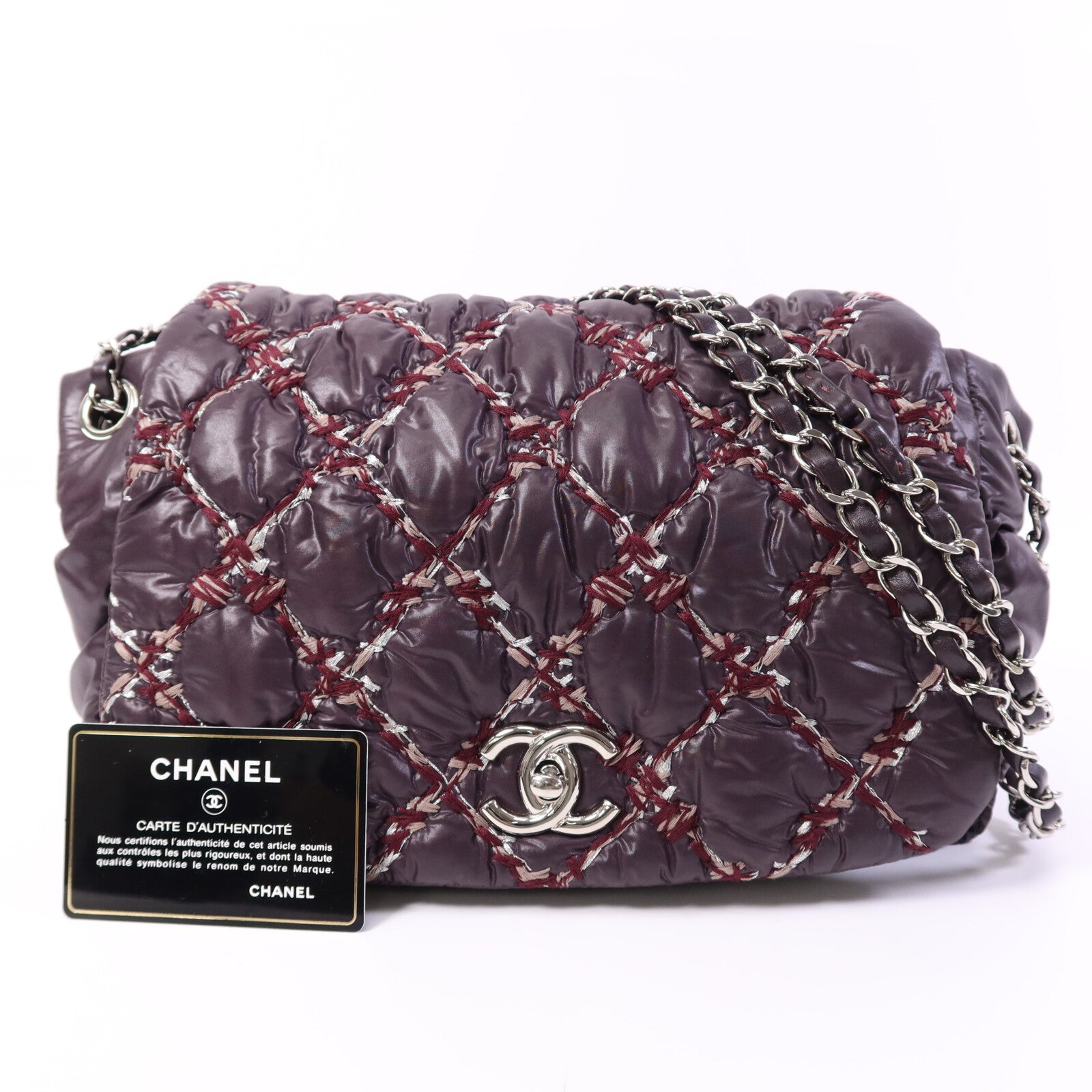 CHANEL 尼龍Chain Shoulder Bag銀扣鏈帶肩背袋
