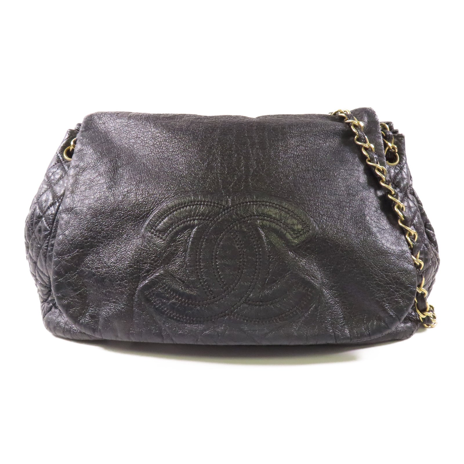 CHANEL 皮革Chain Shoulder金扣鏈帶肩背袋
