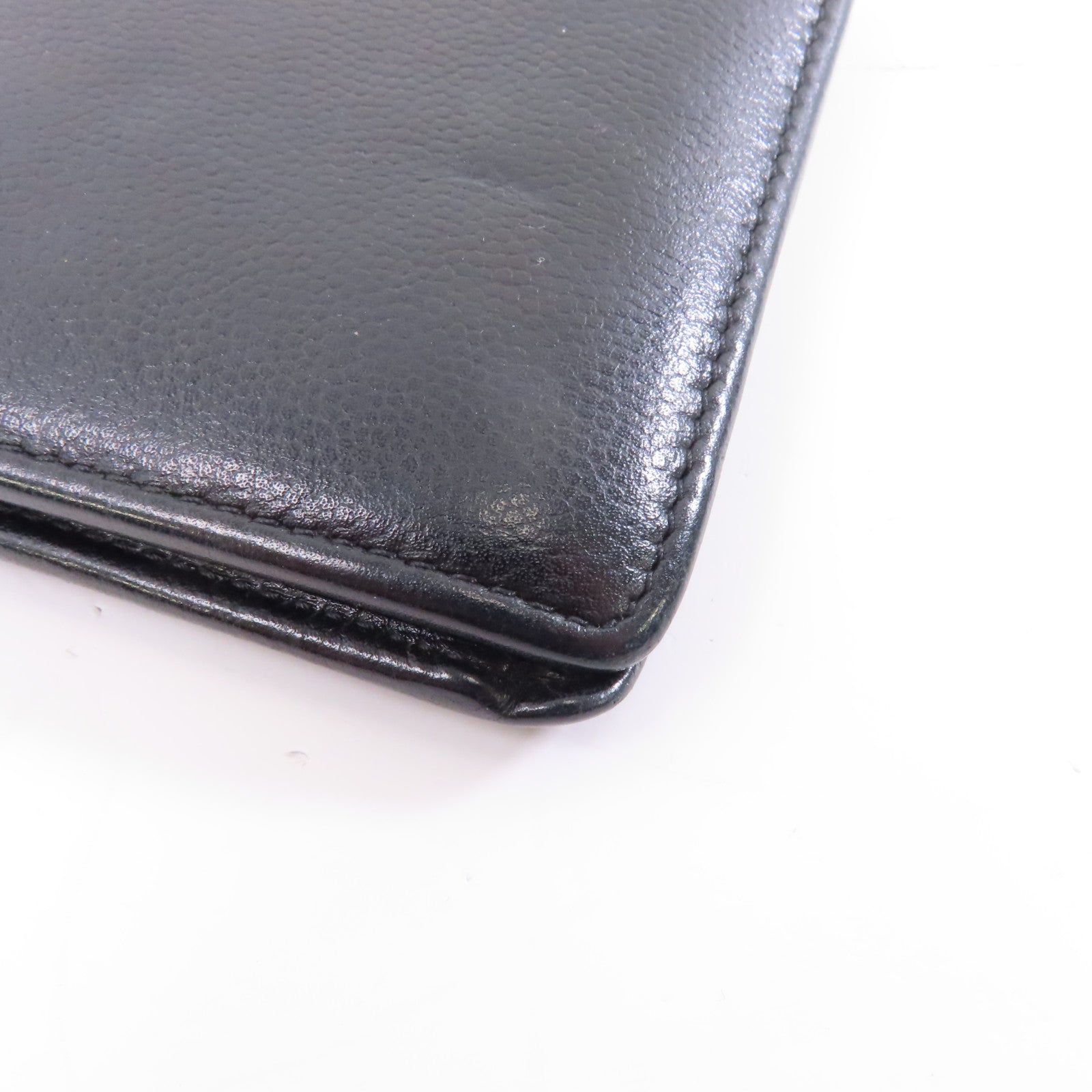 CHANEL 牛皮皮革Long Wallet銀扣長錢包黑色