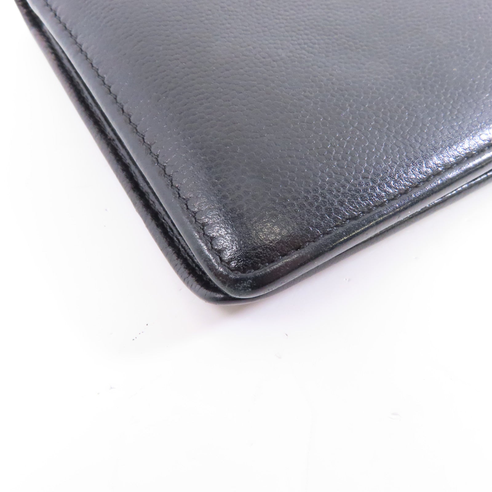 CHANEL 牛皮皮革Long Wallet銀扣長錢包黑色