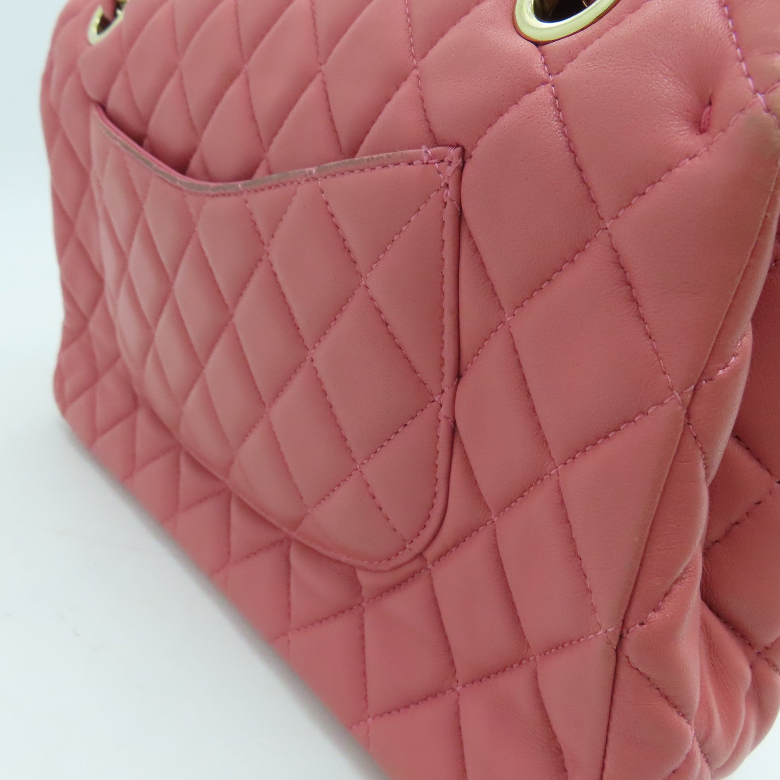 CHANEL 羊皮皮革Chain Shoulder链带肩背袋金扣粉红色