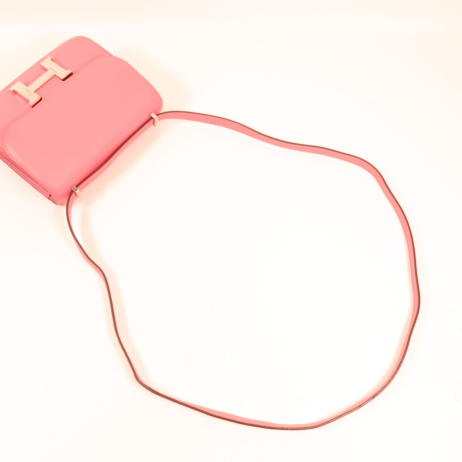 HERMES Evercolor皮革Constance Mini銀扣肩背袋Rose Azalea