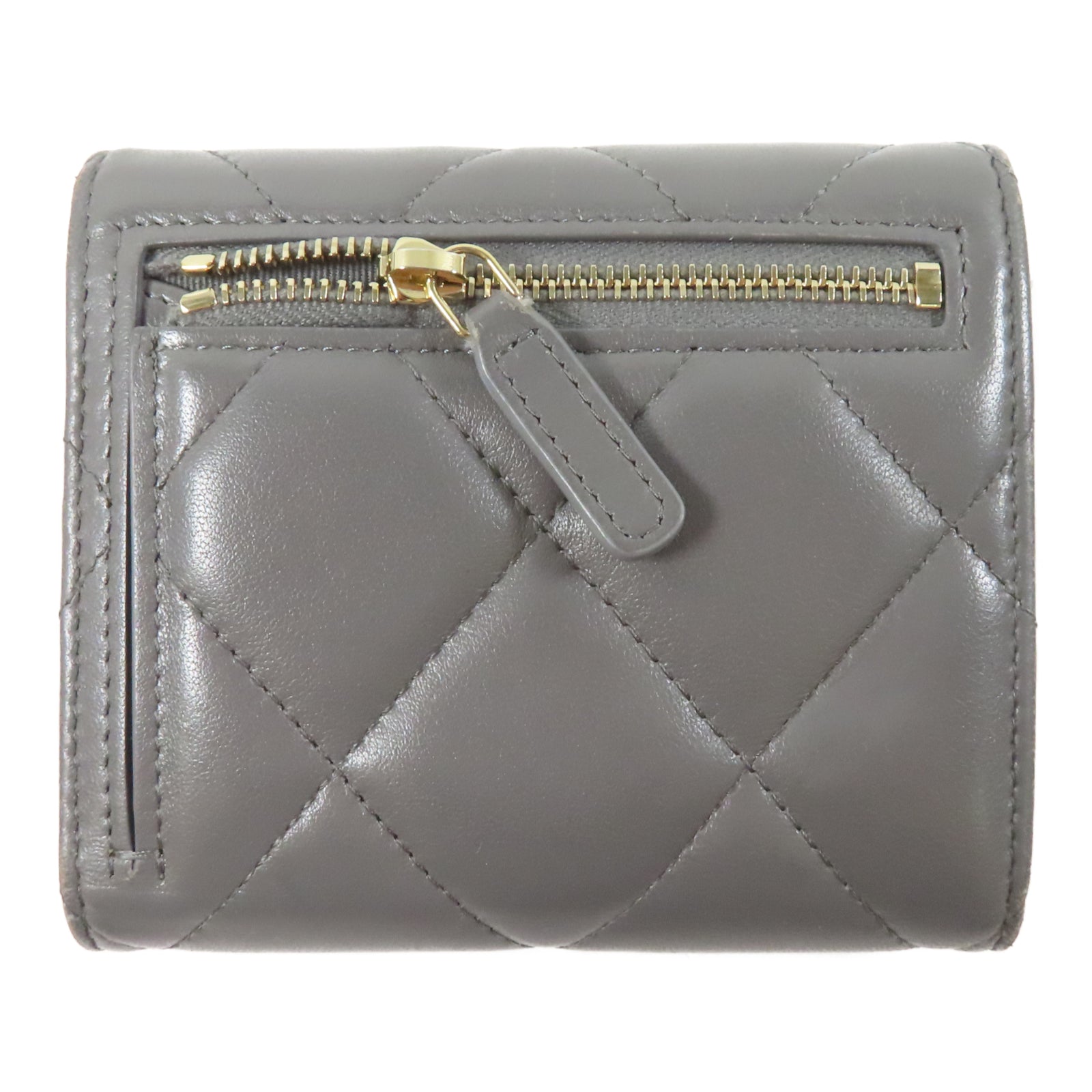 CHANEL 【激減優惠】菱格羊皮皮革Chanel 19 Small Flap Wallet銀扣錢包灰色