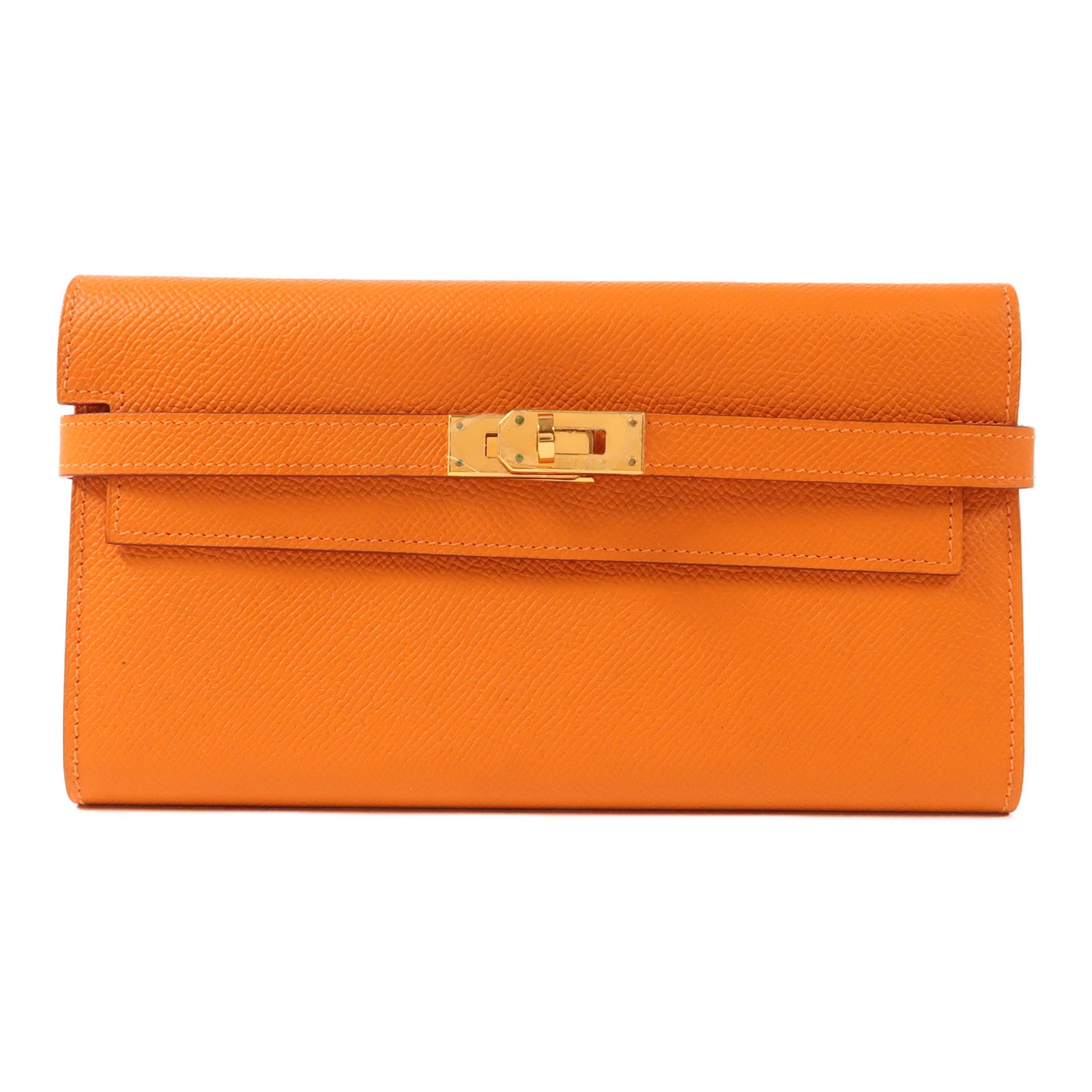 HERMES Epsom皮革Kelly Wallet金扣長錢包Orange