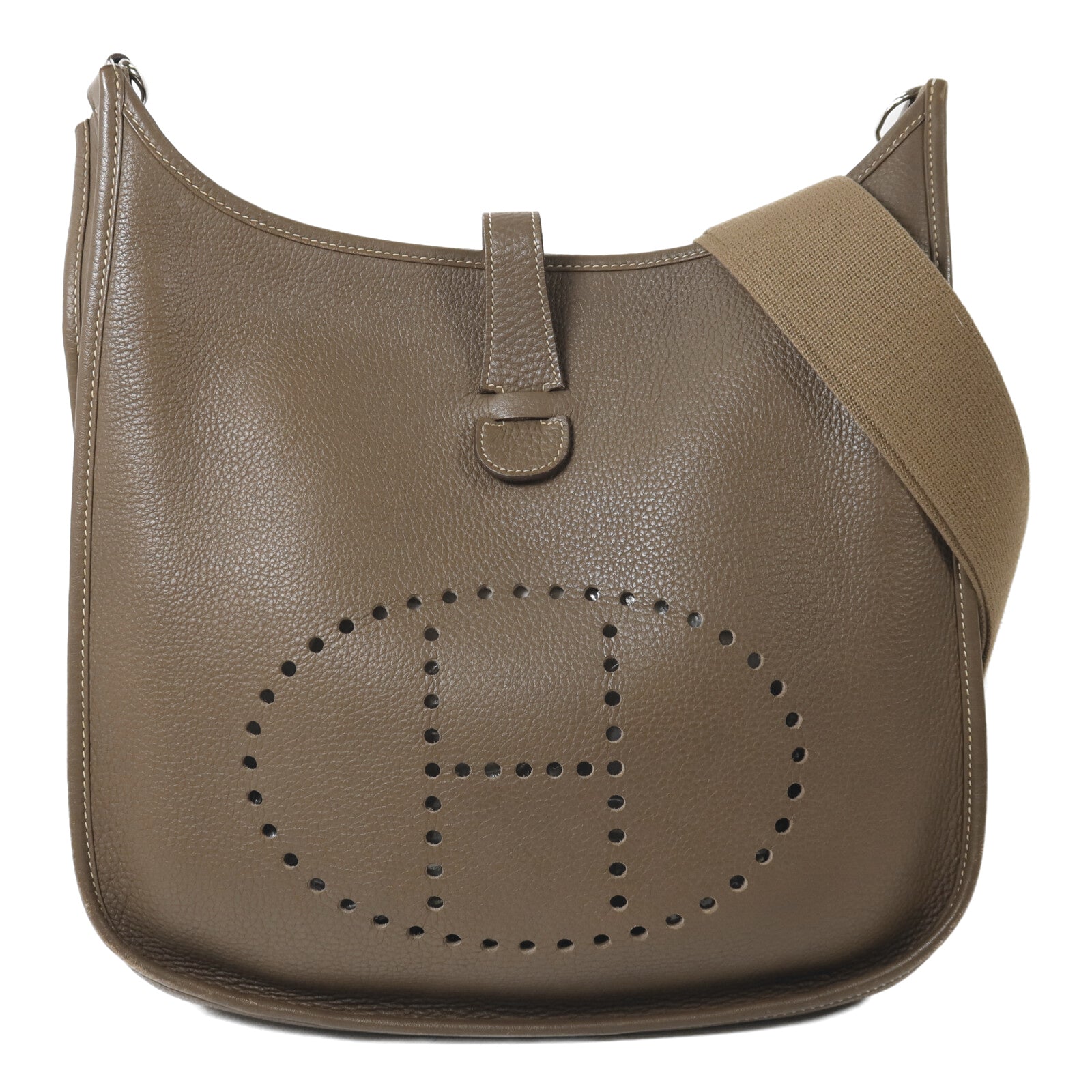 HERMES Clemence皮革Evelyne PM肩背袋Etoupe
