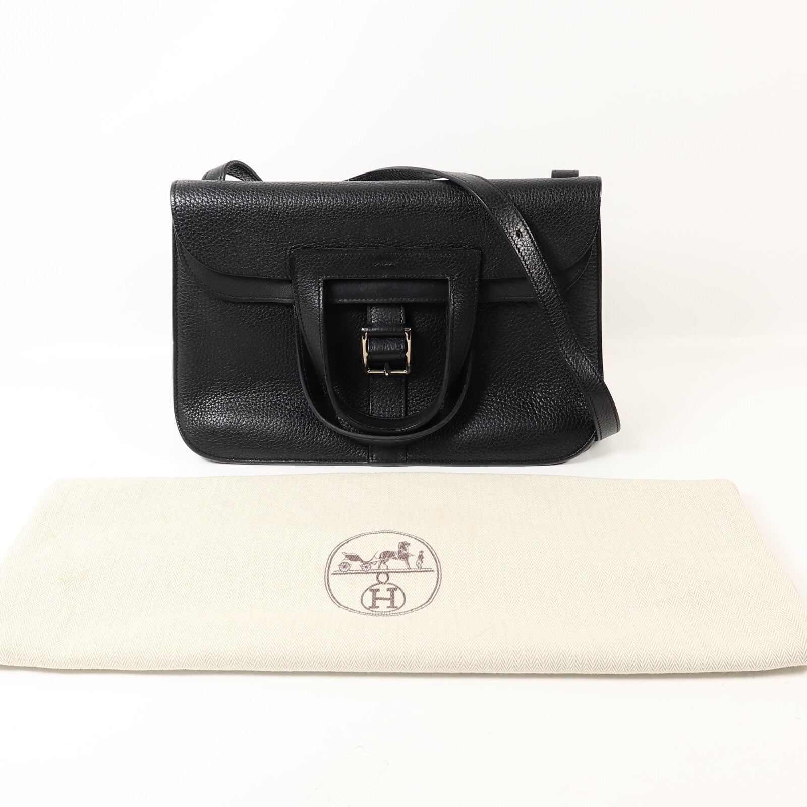 HERMES Clemence皮革Halzan 31手挽肩背兩用袋Noir