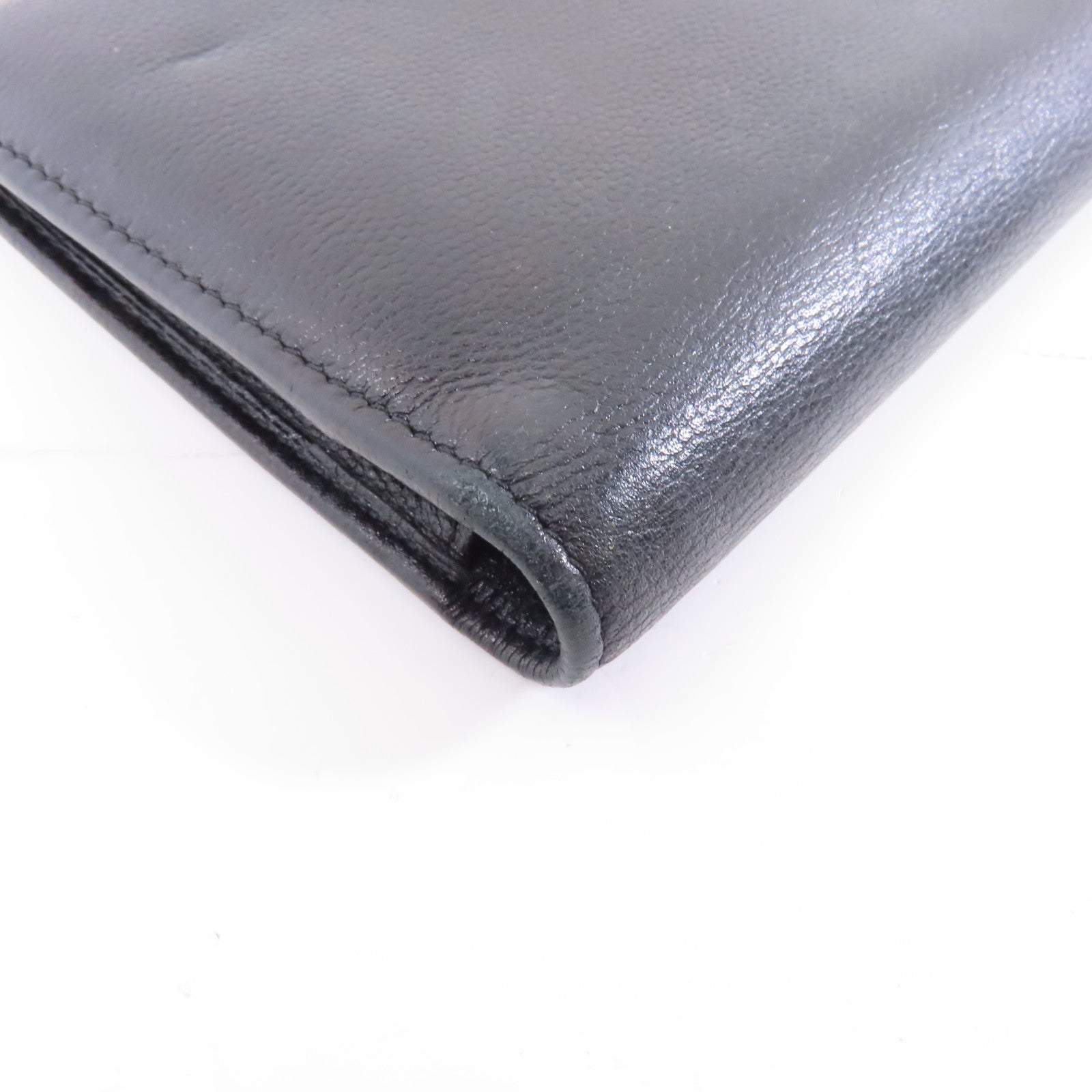 CHANEL 牛皮皮革Long Wallet銀扣長錢包黑色