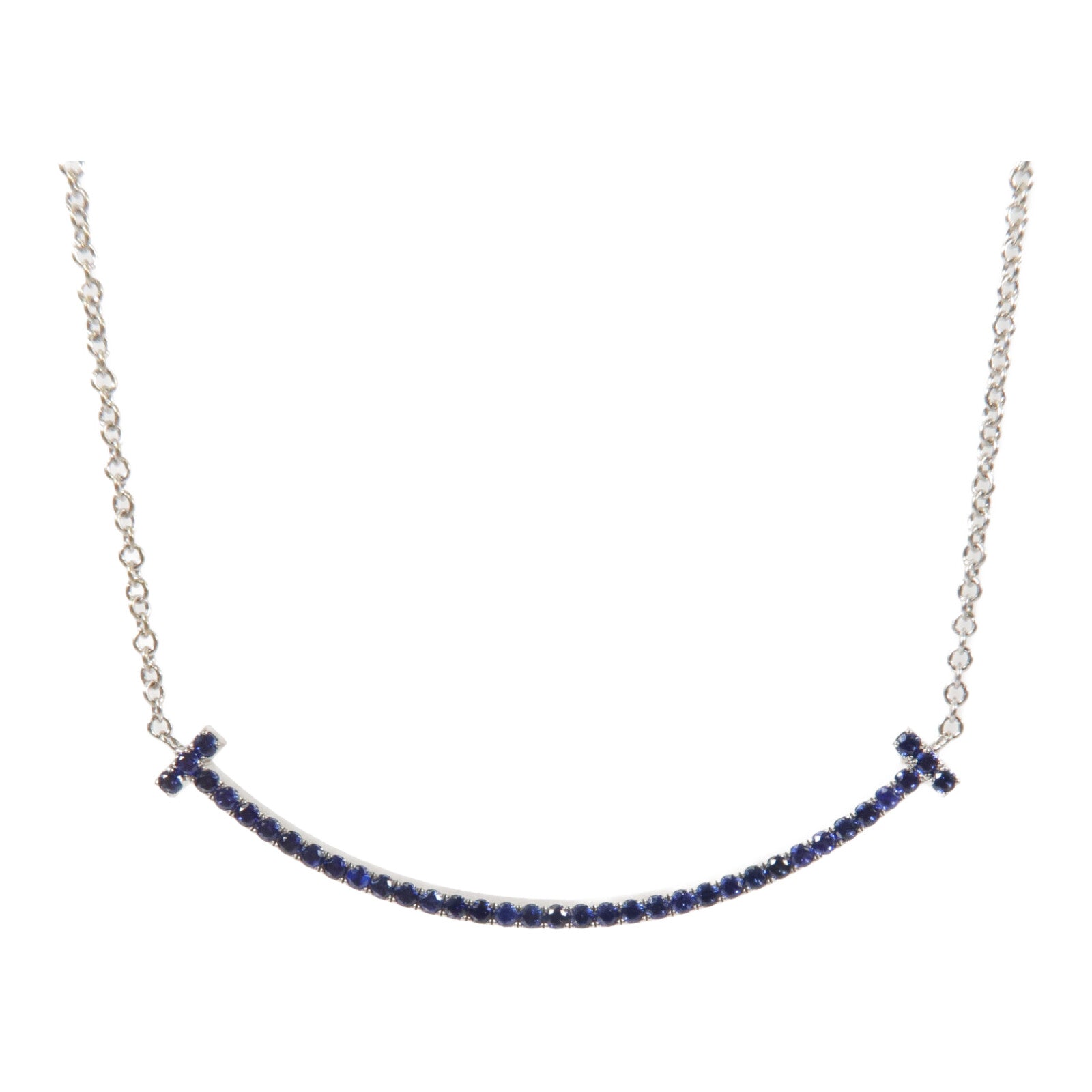 TIFFANY＆CO 18K白金/Sapphire T Smile藍寶石項鍊