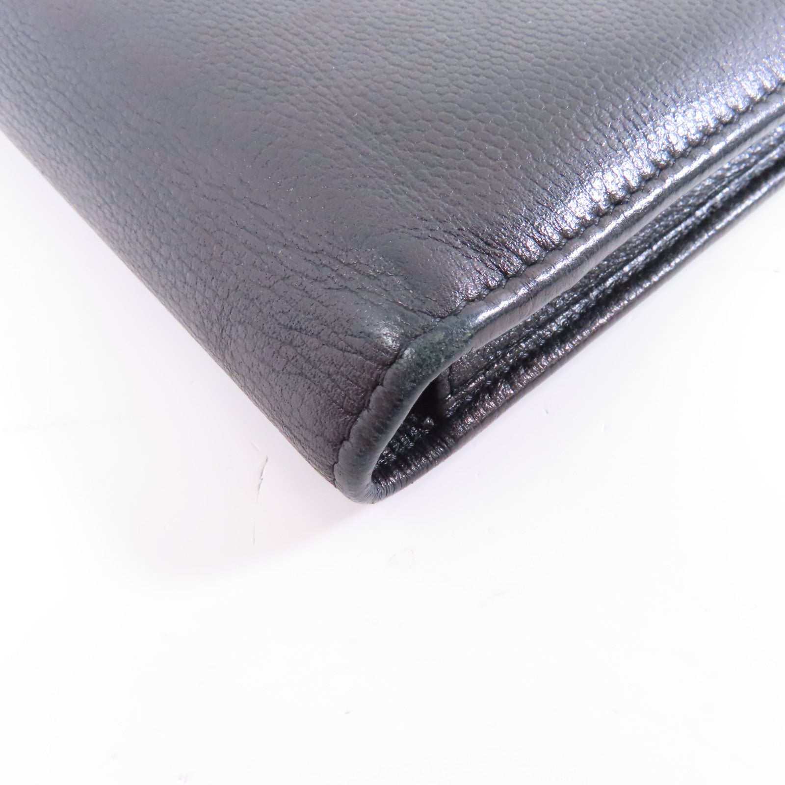 CHANEL 牛皮皮革Long Wallet銀扣長錢包黑色