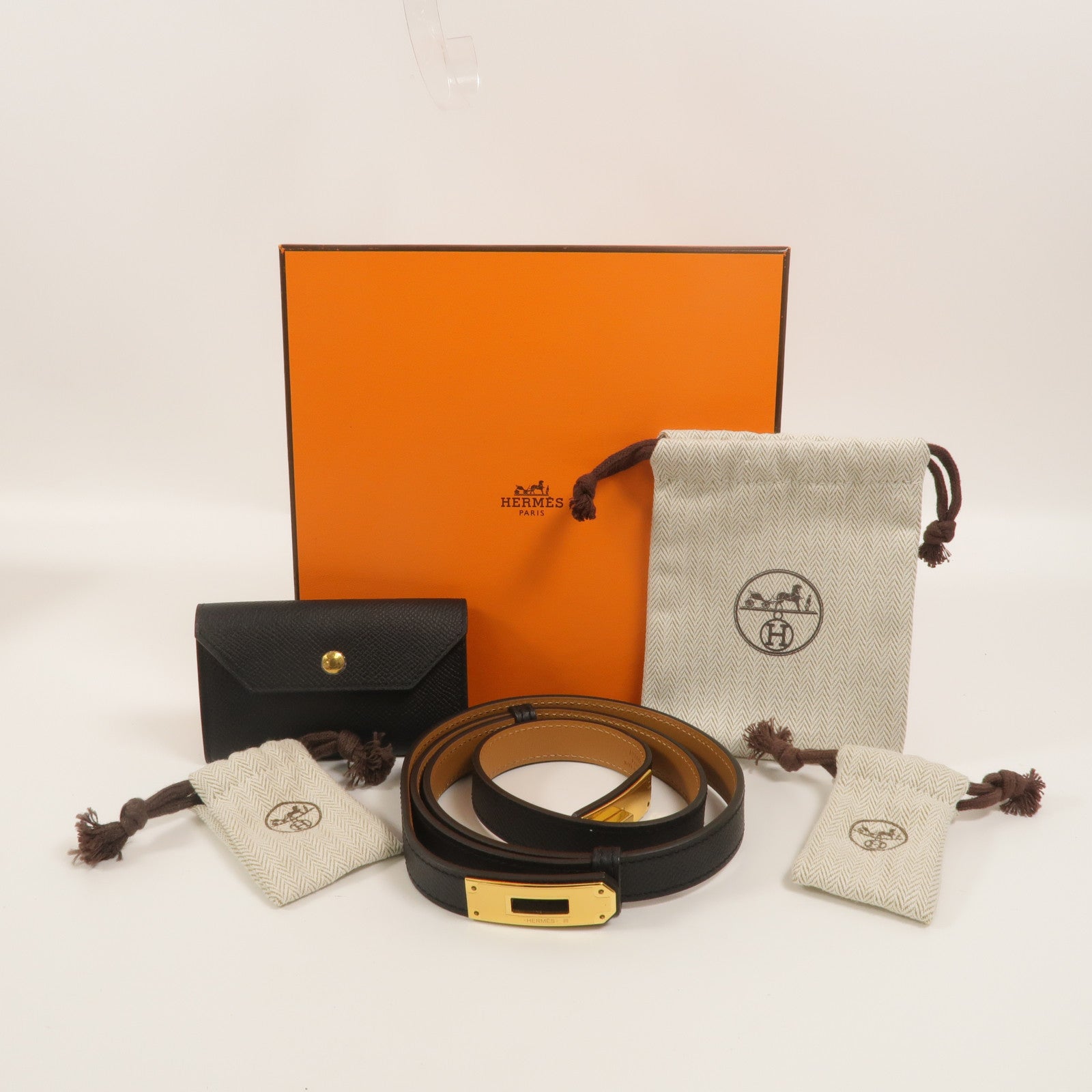 HERMES 【激減優惠】Epsom皮革Kelly Pocket 18 Belt皮帶Noir