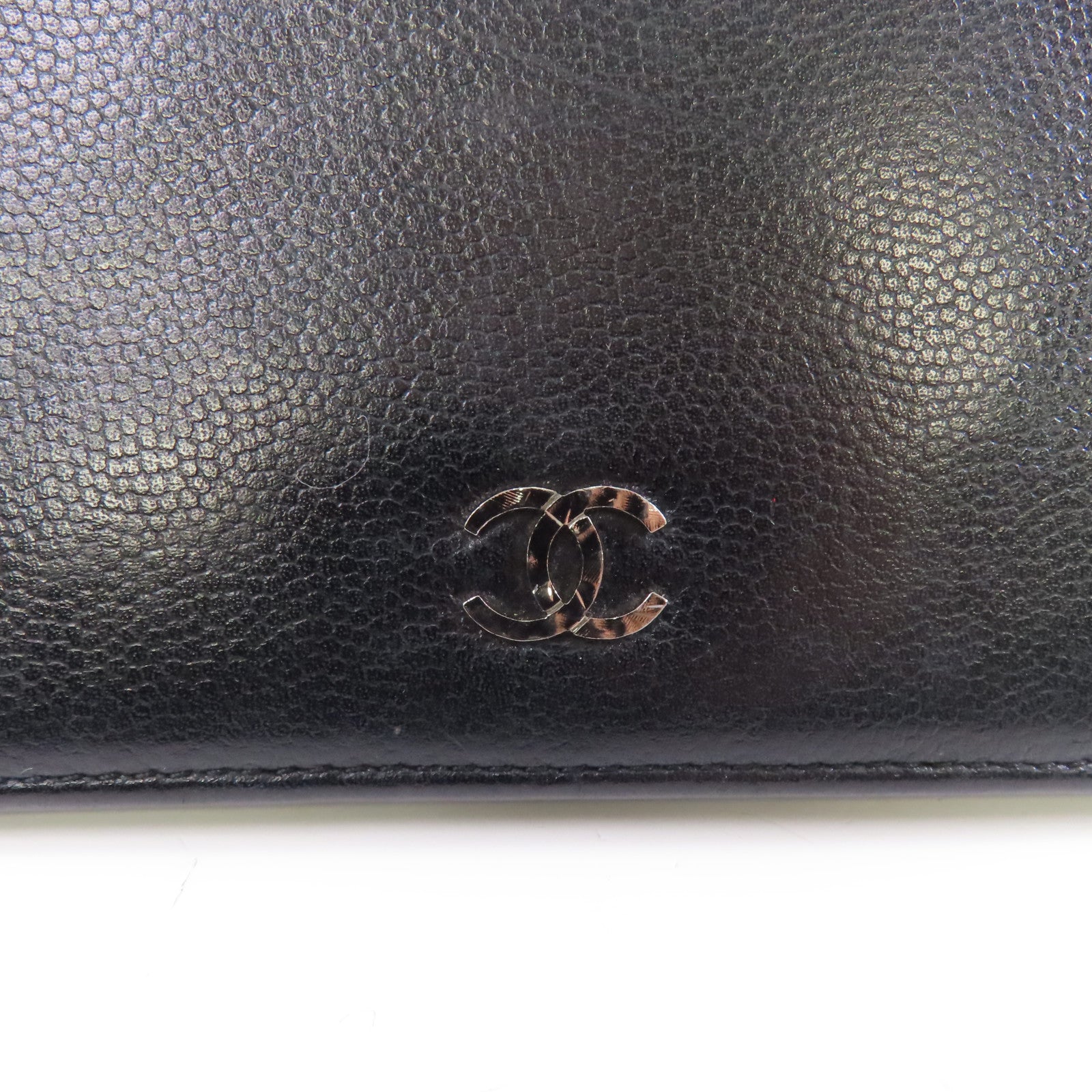CHANEL 牛皮皮革Long Wallet銀扣長錢包黑色