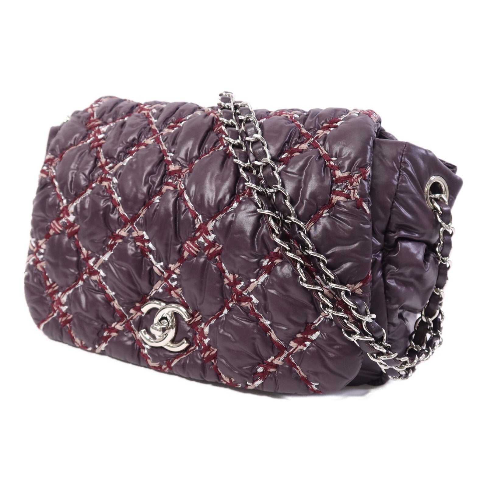 CHANEL 尼龍Chain Shoulder Bag銀扣鏈帶肩背袋