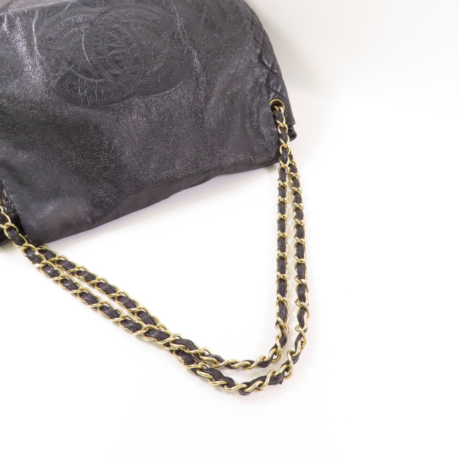 CHANEL 皮革Chain Shoulder金扣鏈帶肩背袋