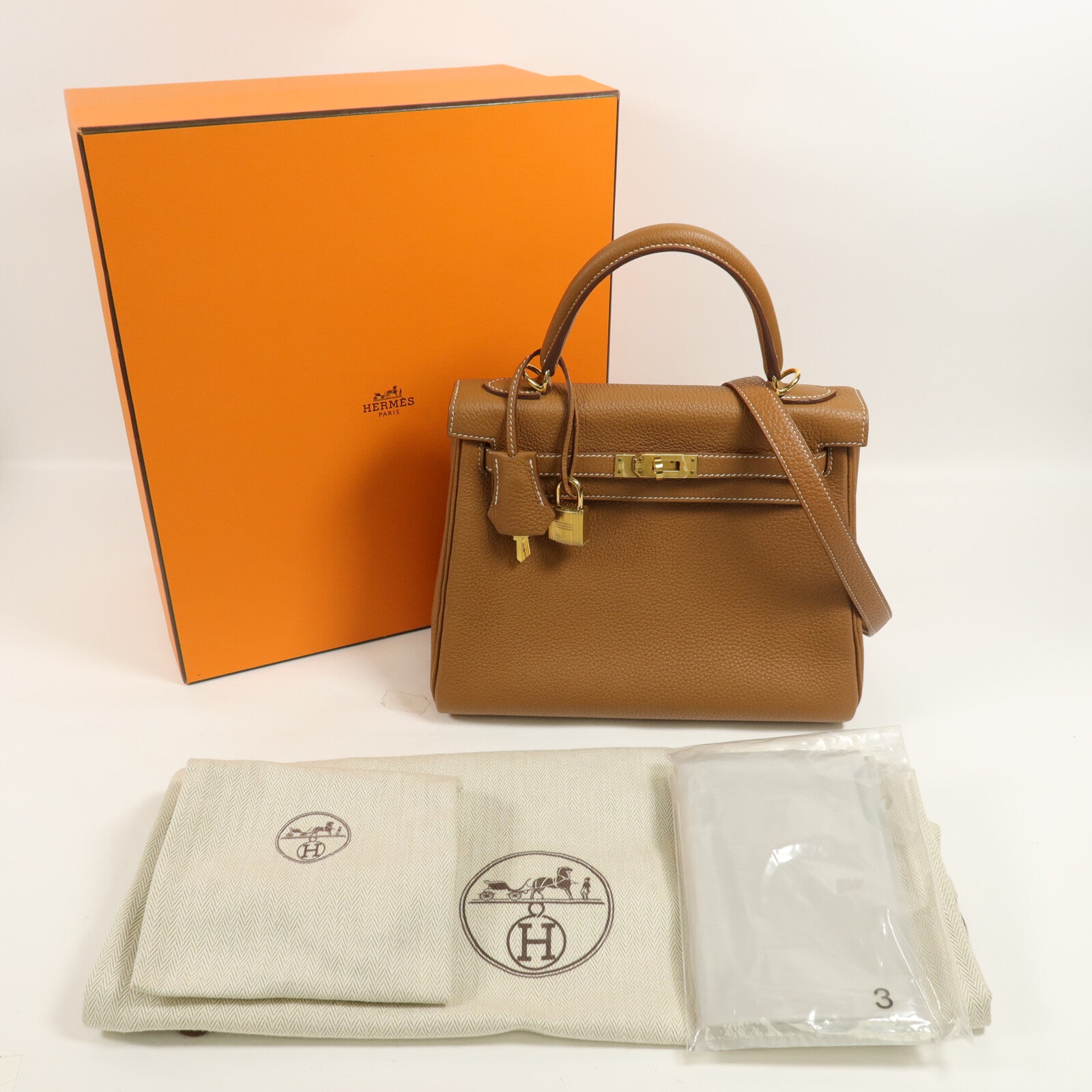 HERMES Clemence皮革Kelly 25手挽肩背兩用袋Gold