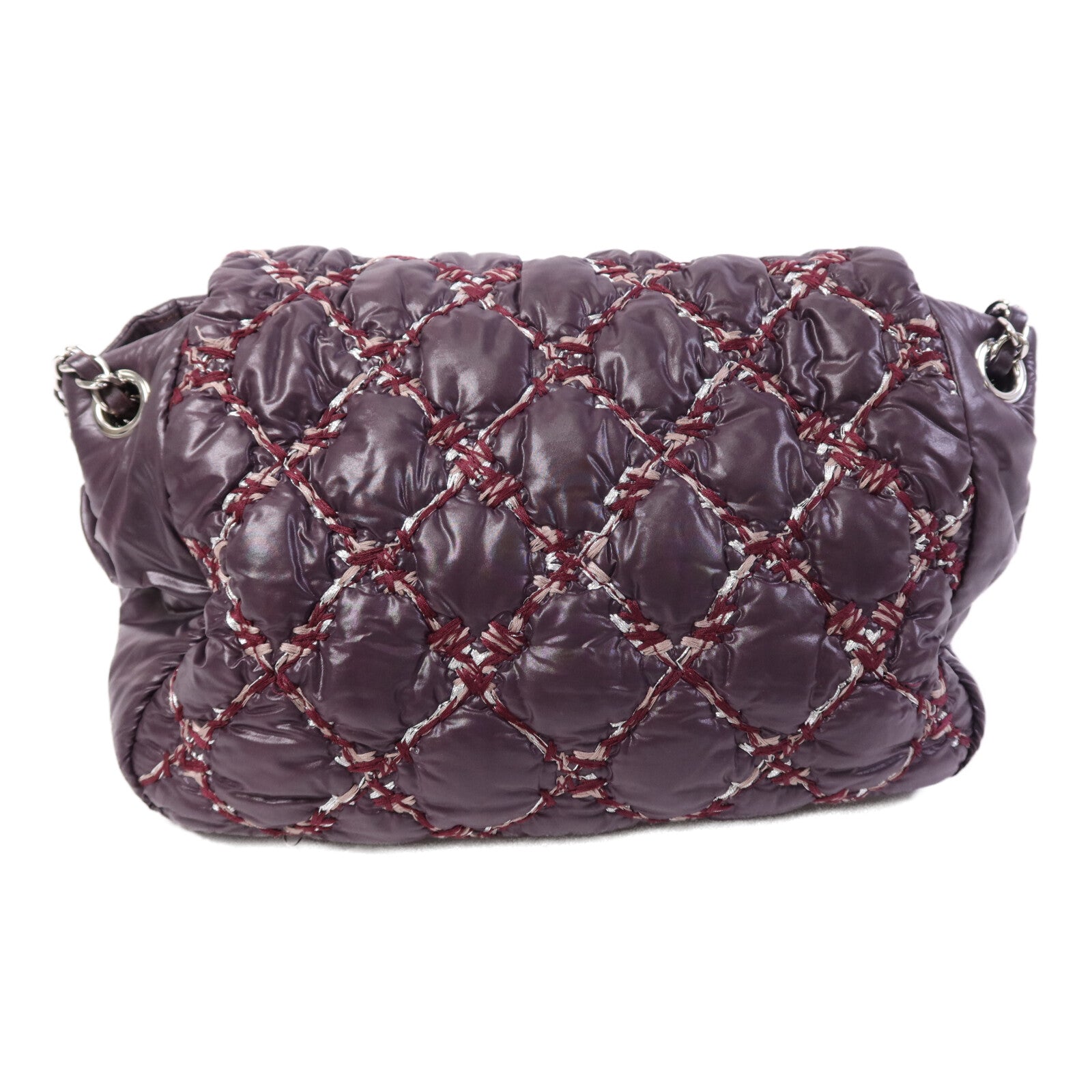 CHANEL 尼龍Chain Shoulder Bag銀扣鏈帶肩背袋