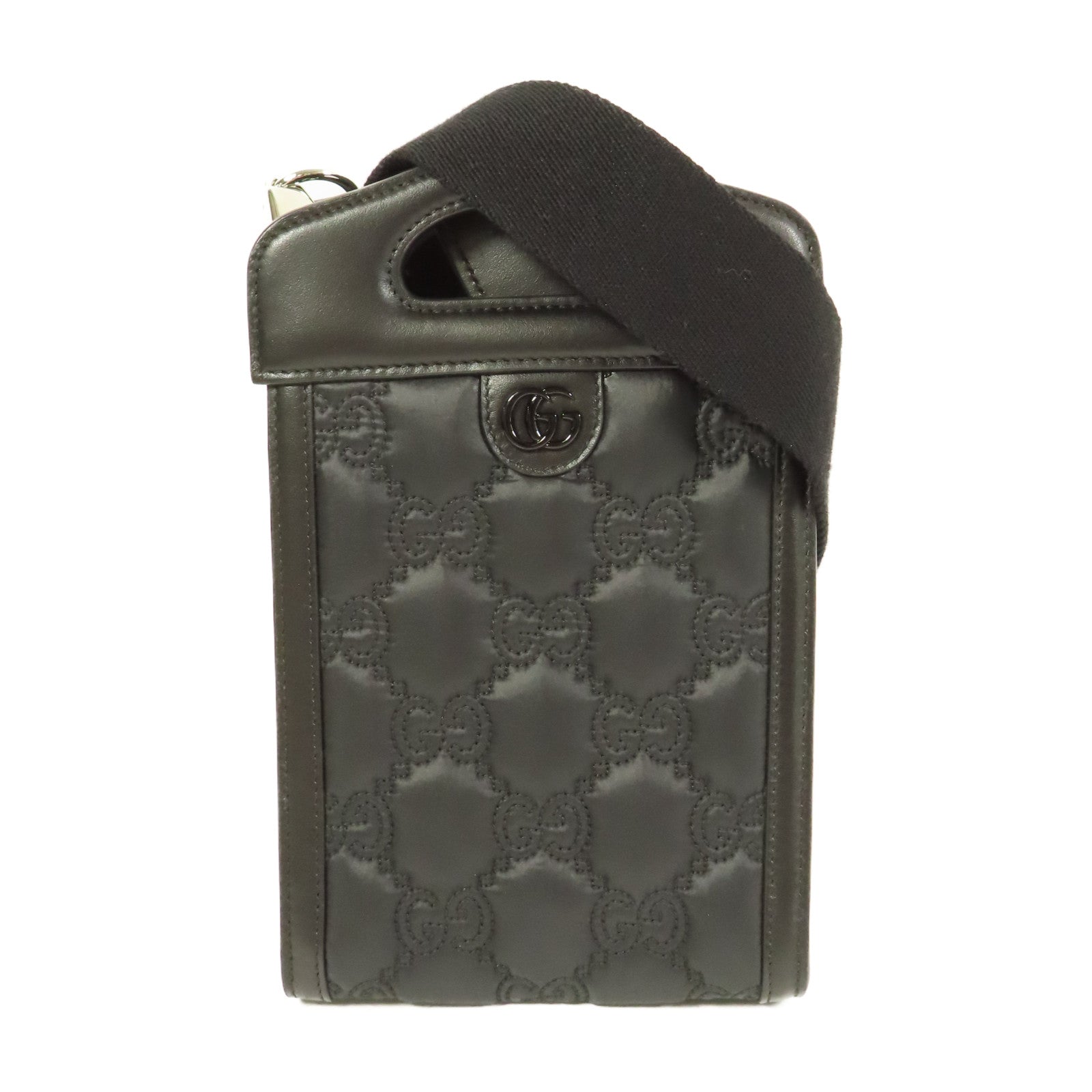 GUCCI SHW GG Matelasse Top Handle Bag 2 Way Shoulder 723776 Leather Black