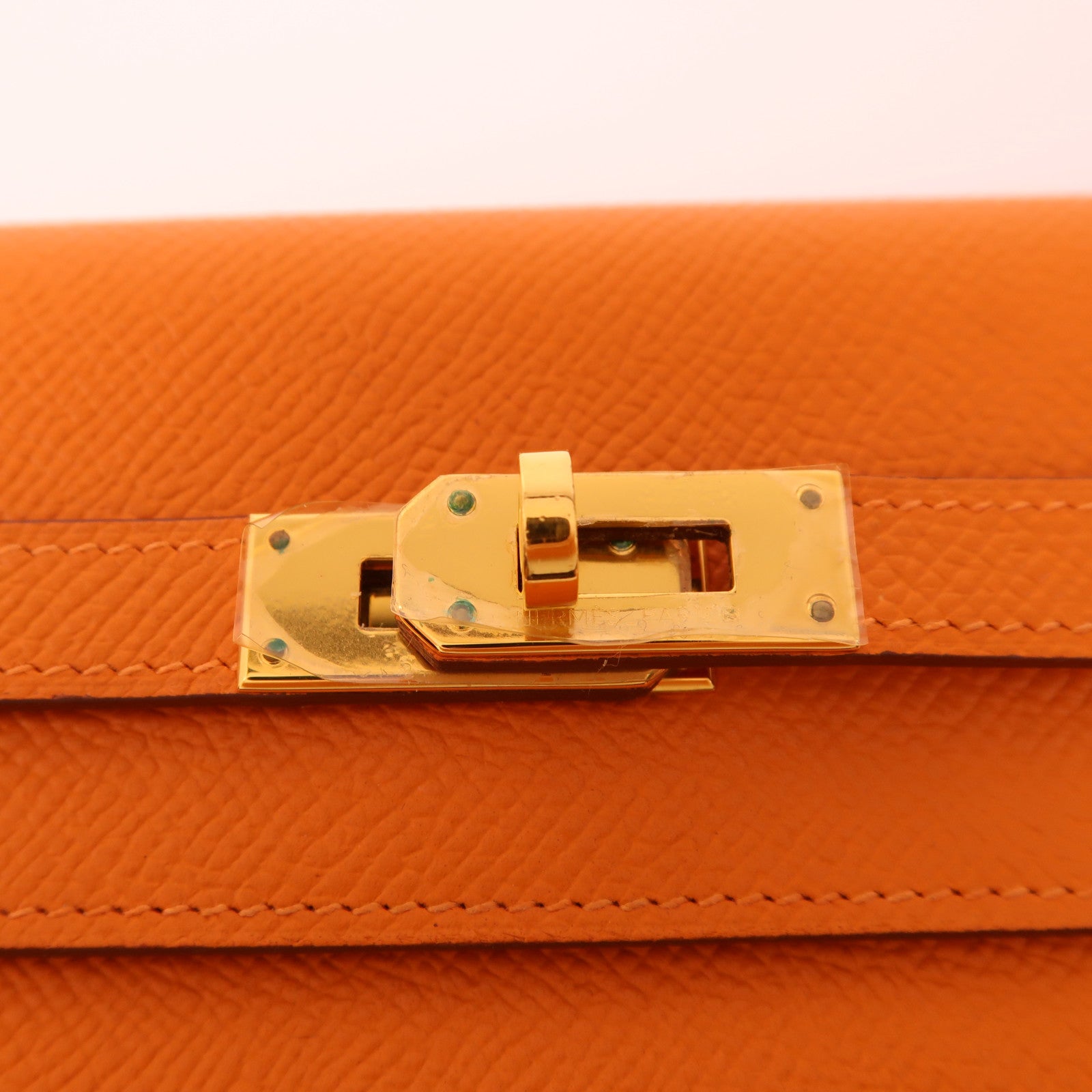 HERMES Epsom皮革Kelly Wallet金扣長錢包Orange