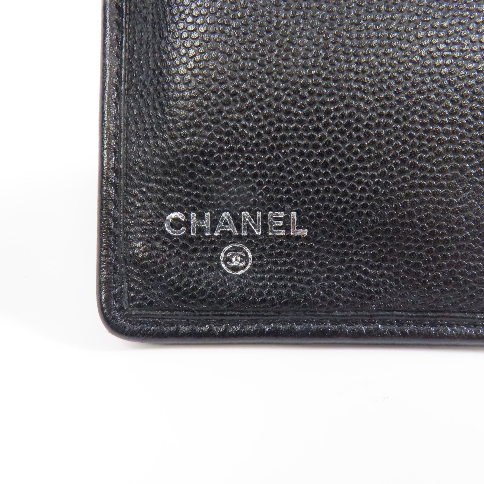CHANEL 牛皮皮革Long Wallet銀扣長錢包黑色