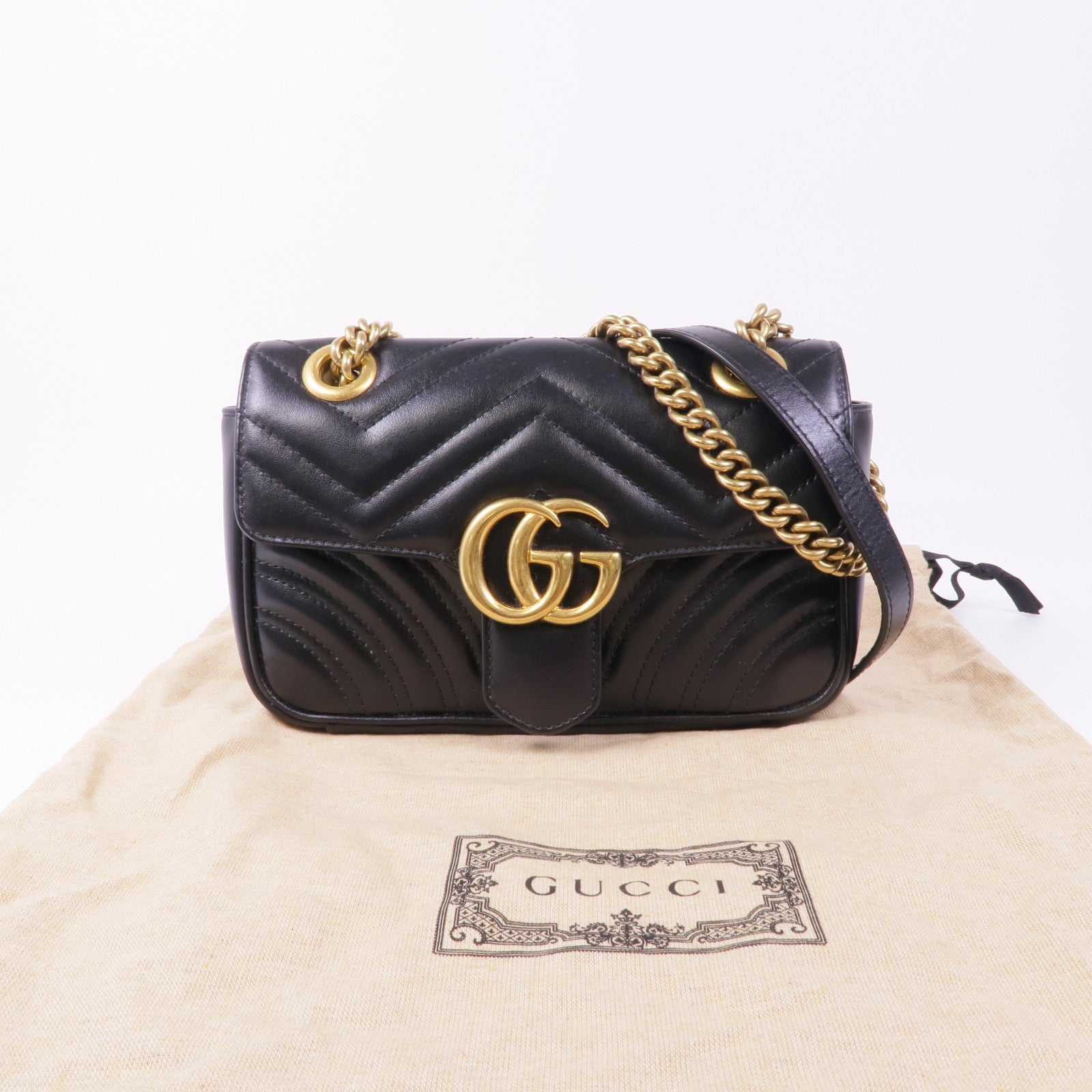 GUCCI 牛皮皮革GG Marmont金扣鏈帶肩背袋