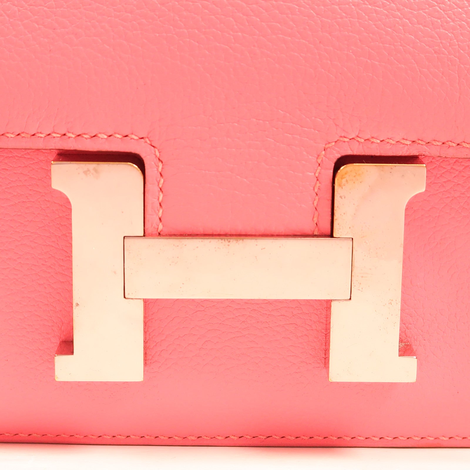 HERMES Evercolor皮革Constance Mini銀扣肩背袋Rose Azalea