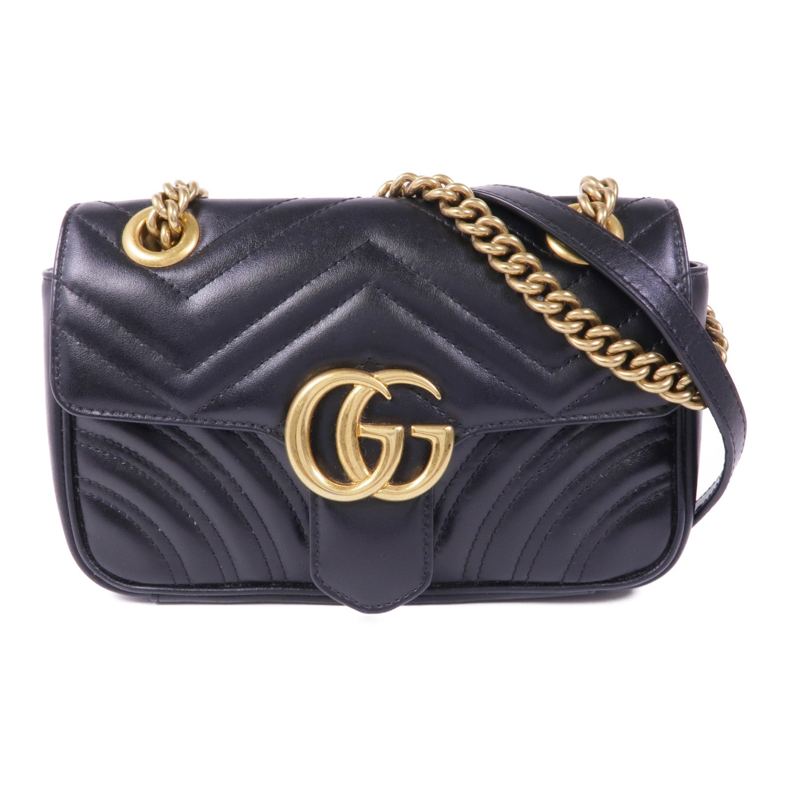 GUCCI 牛皮皮革GG Marmont金扣鏈帶肩背袋