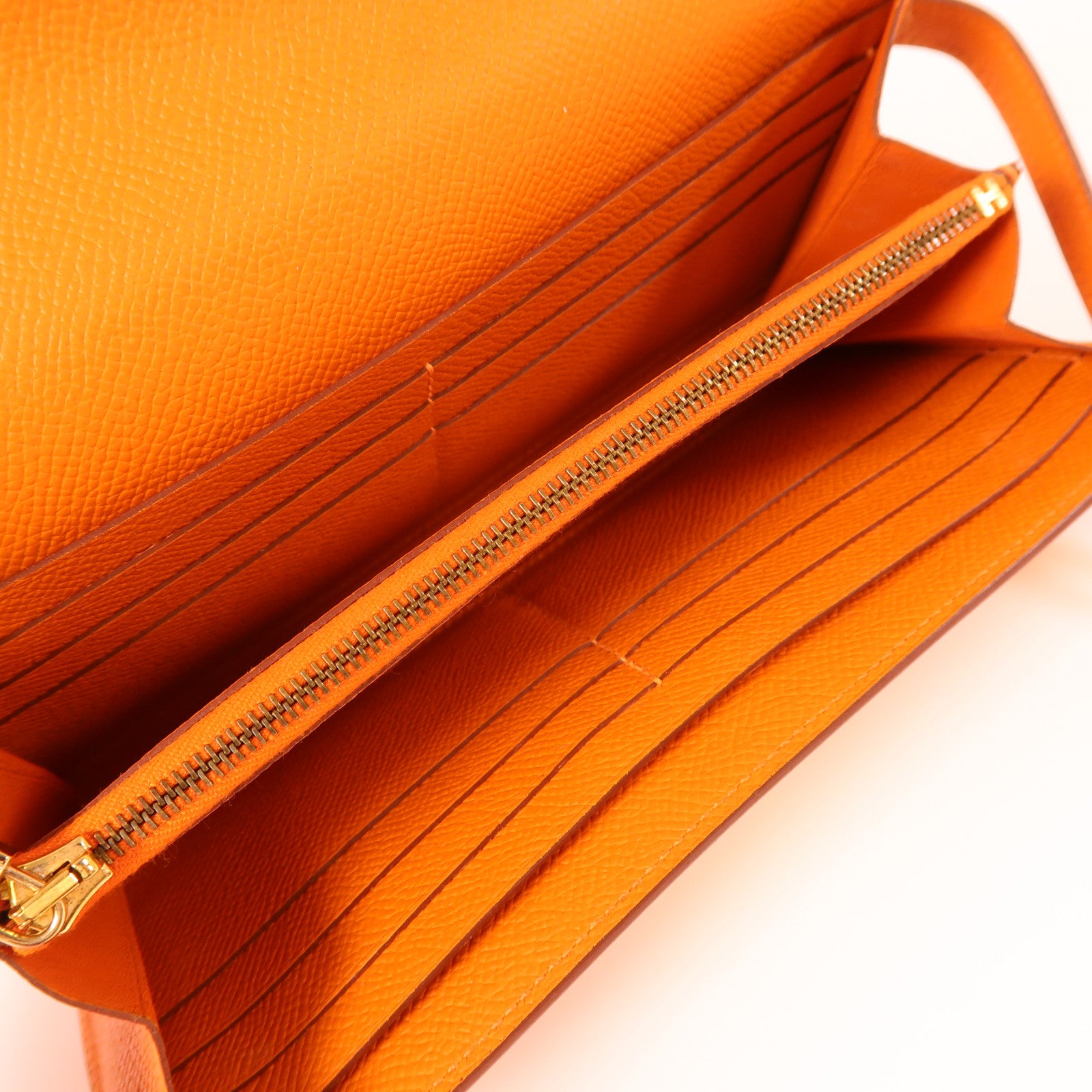 HERMES Epsom皮革Kelly Wallet金扣長錢包Orange