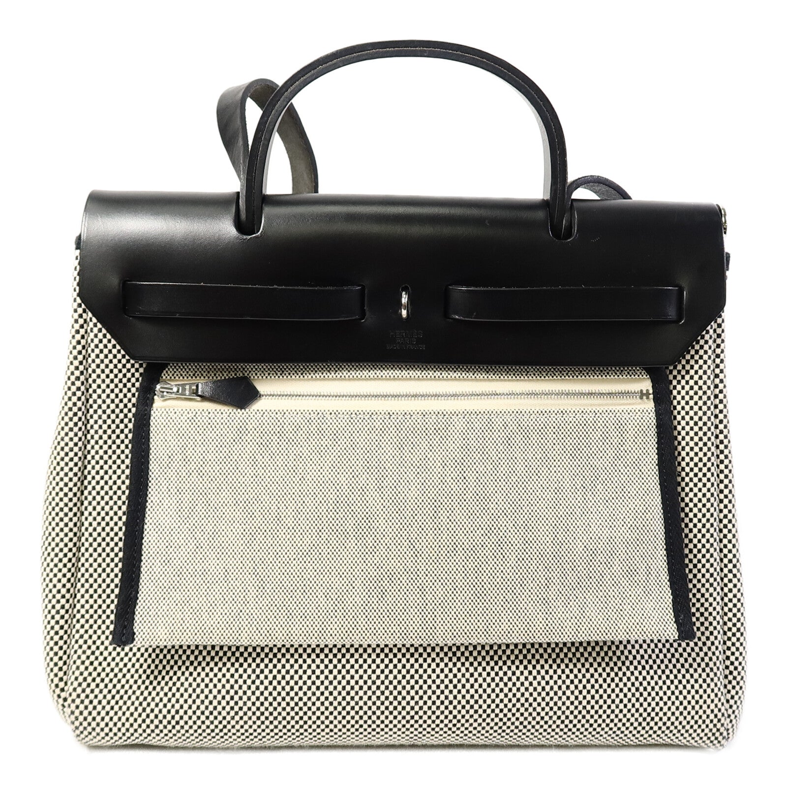 HERMES Toile H帆布Herbag PM手挽肩背兩用袋Ecru/Noir