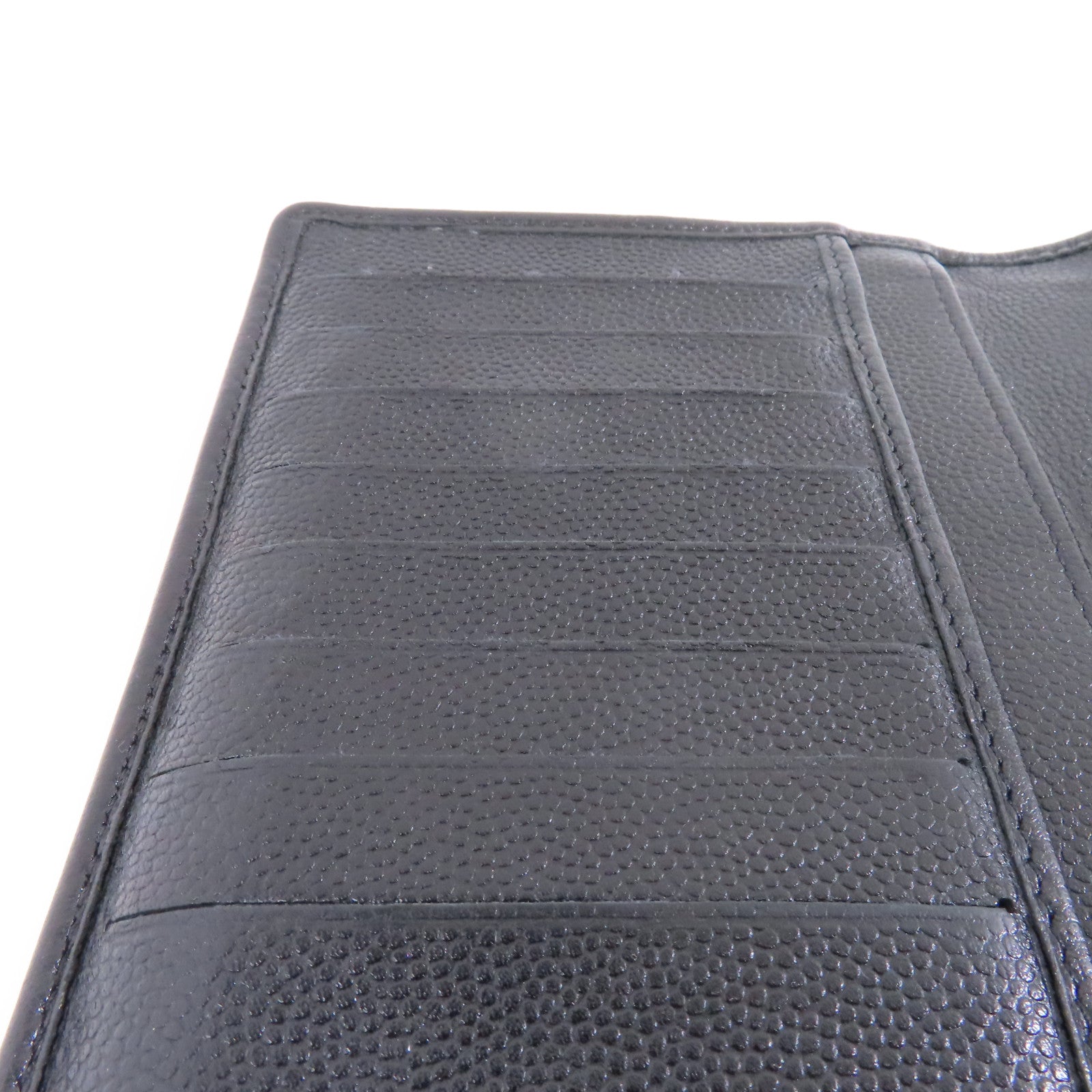 CHANEL 牛皮皮革Long Wallet銀扣長錢包黑色