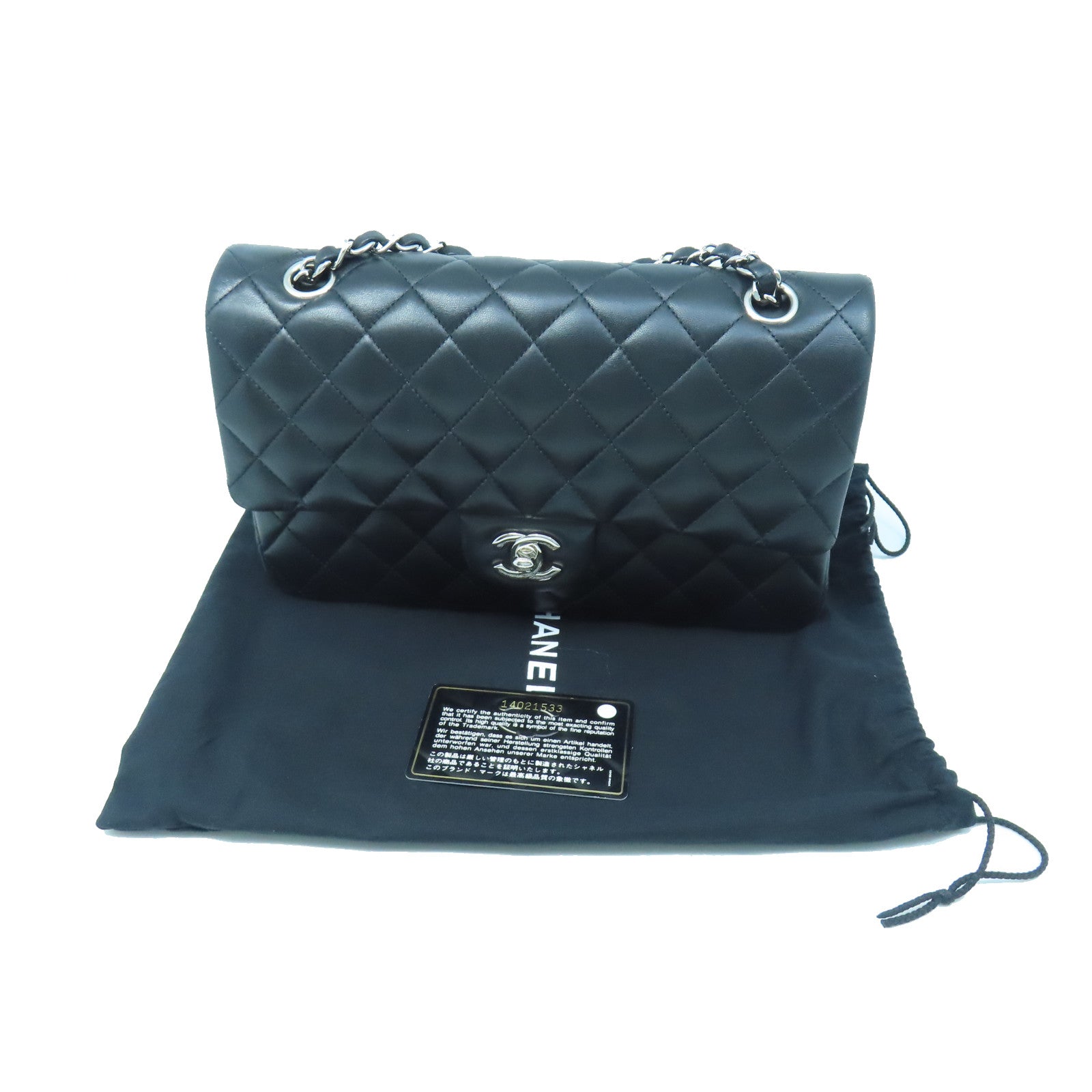 CHANEL 【激減優惠】菱格羊皮皮革Classic 25銀扣肩背袋黑色