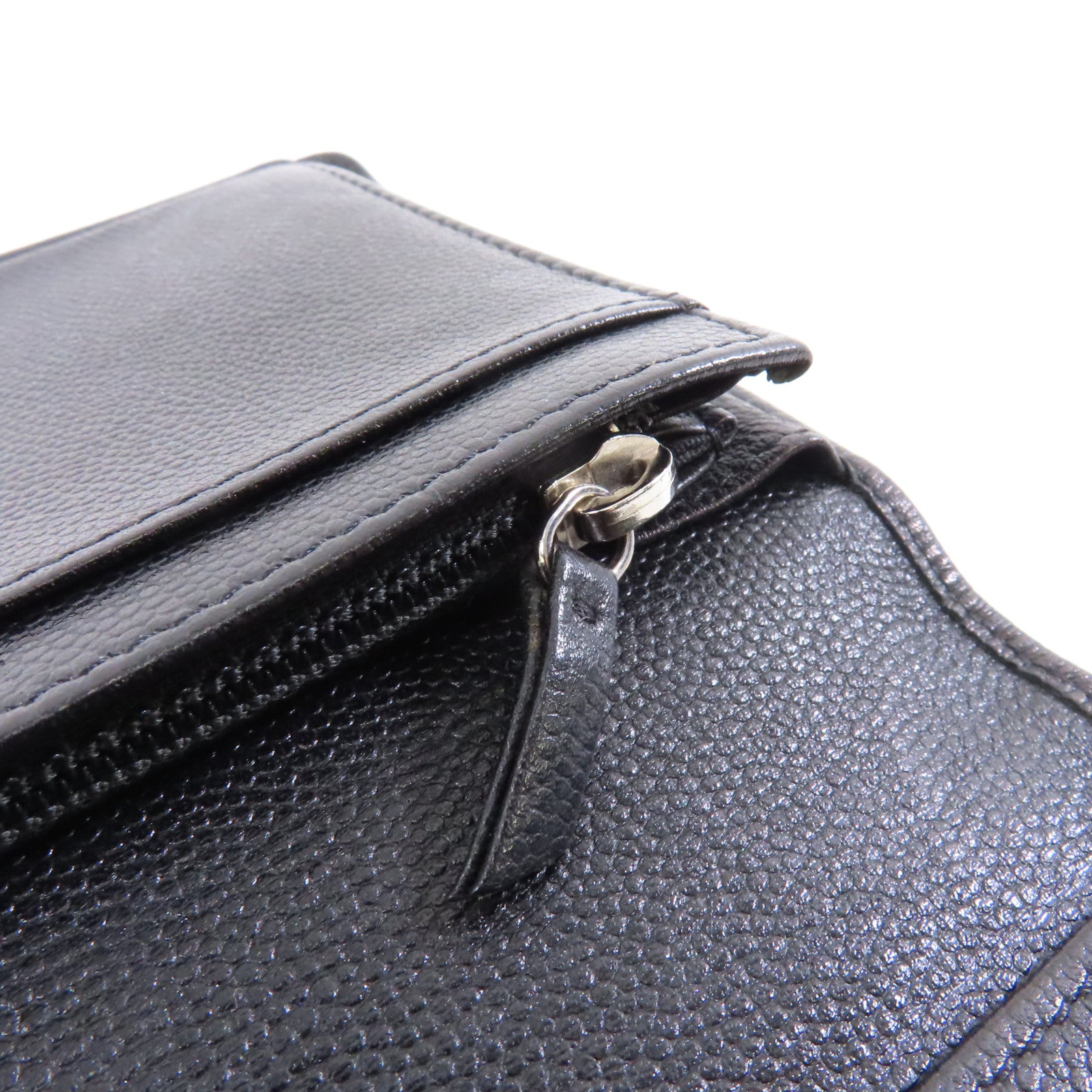 CHANEL 牛皮皮革Long Wallet銀扣長錢包黑色