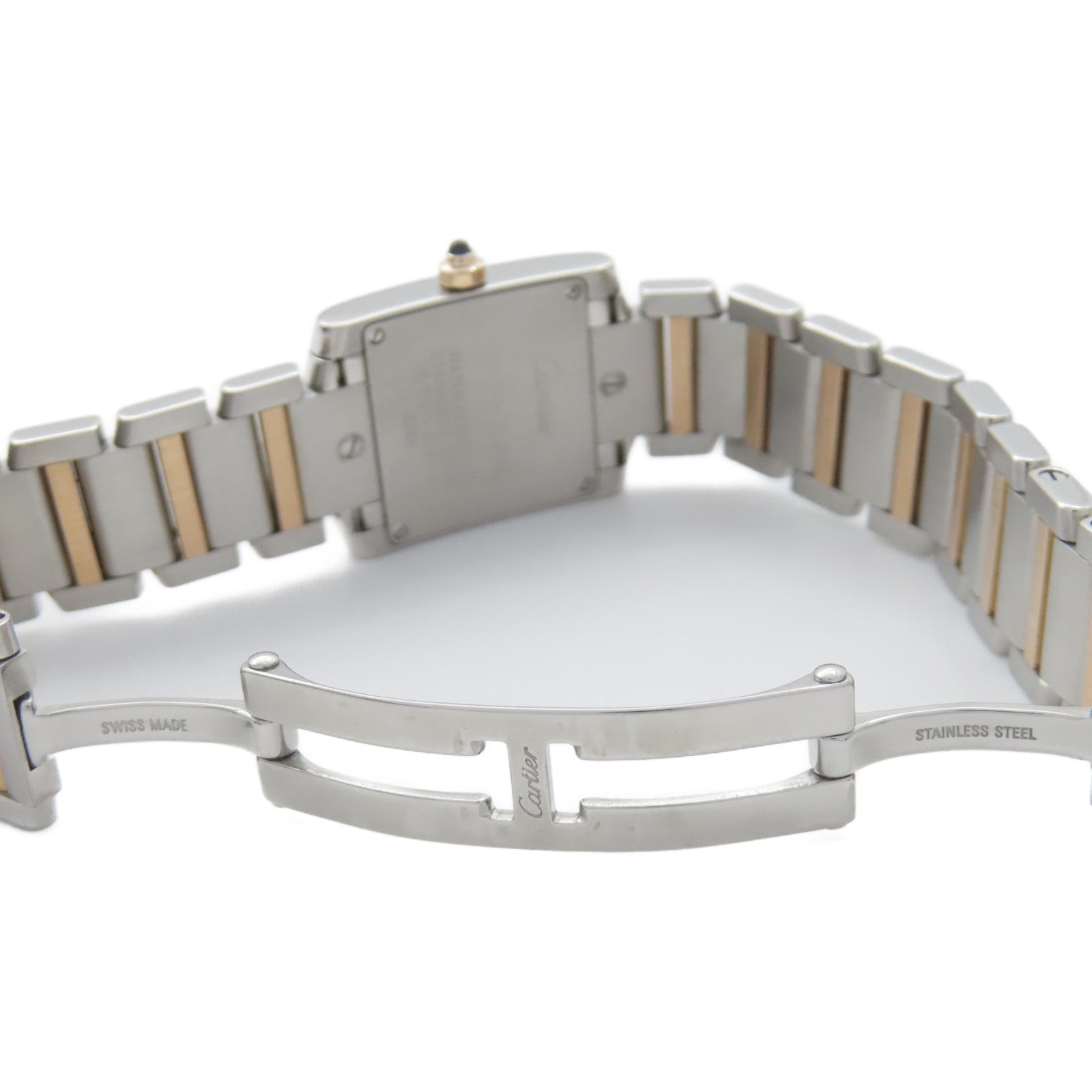 CARTIER Tank Francaise 160th Anniversary不鏽鋼/18K黃金手錶石英機芯粉紅色