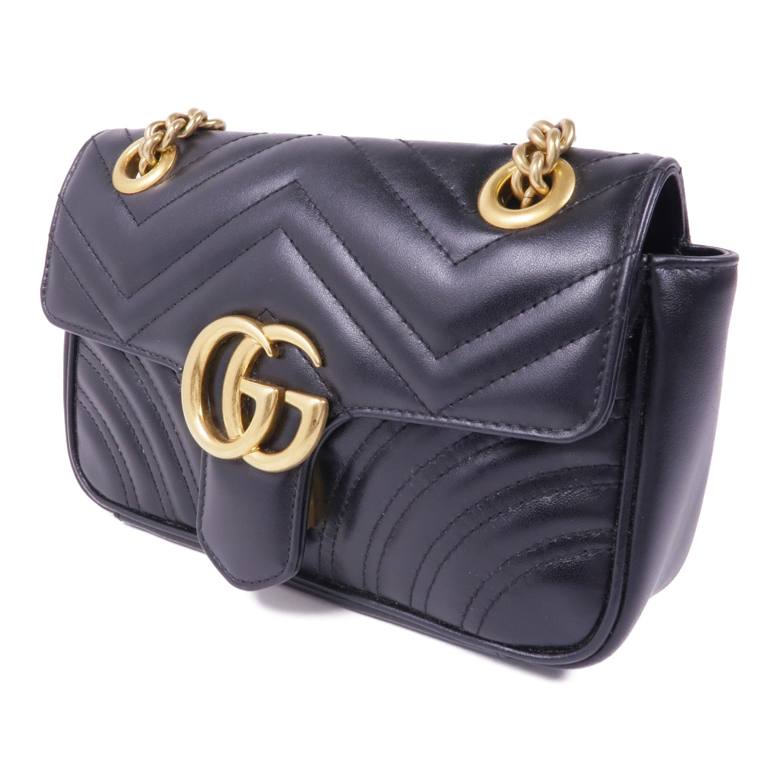 GUCCI 牛皮皮革GG Marmont金扣鏈帶肩背袋