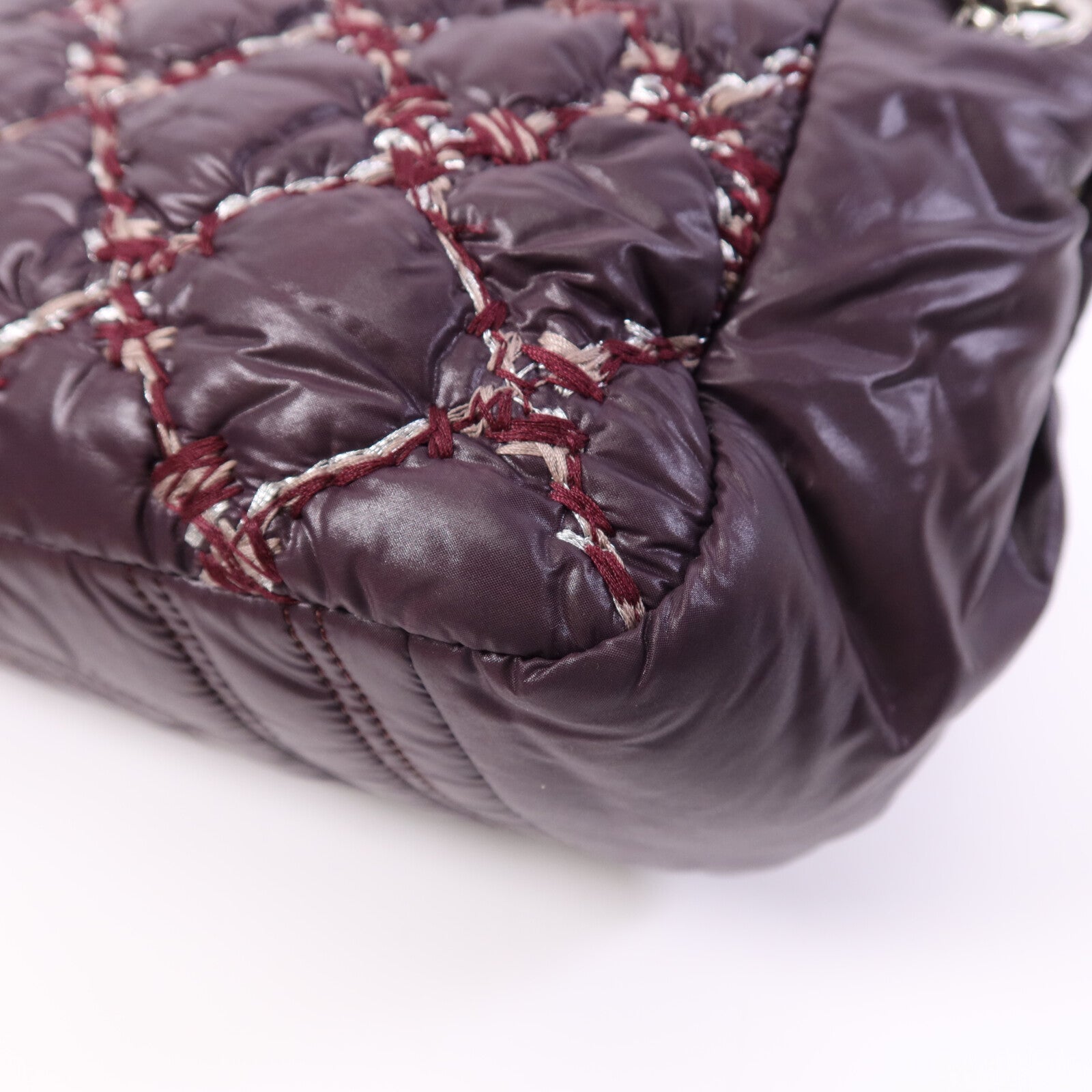 CHANEL 尼龍Chain Shoulder Bag銀扣鏈帶肩背袋