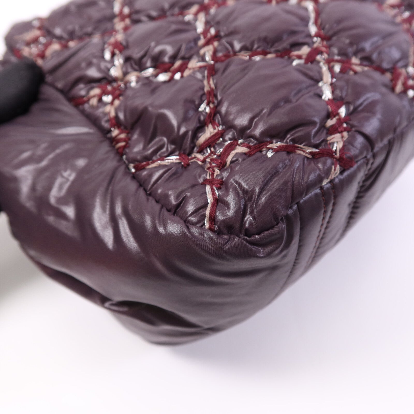 CHANEL 尼龍Chain Shoulder Bag銀扣鏈帶肩背袋