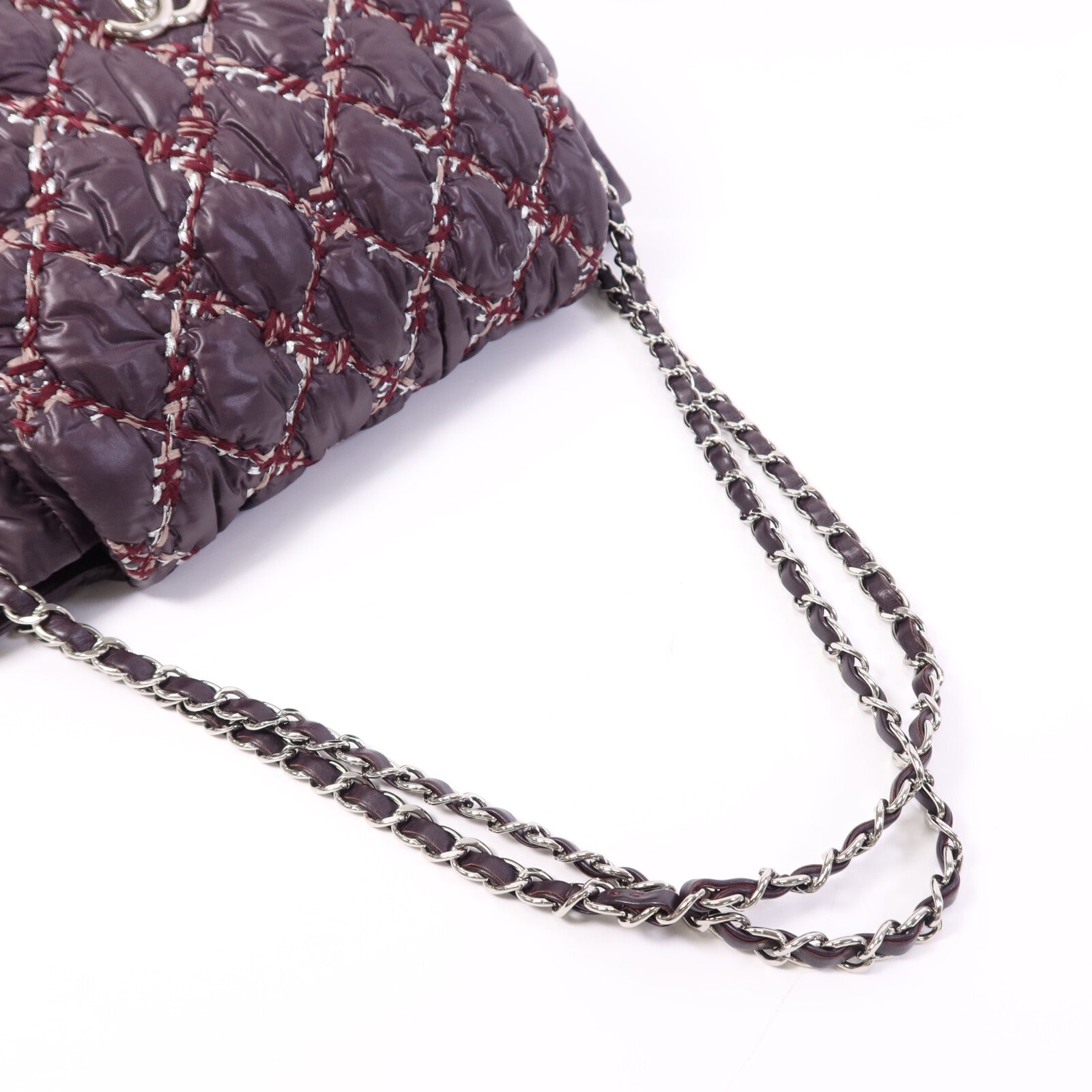 CHANEL 尼龍Chain Shoulder Bag銀扣鏈帶肩背袋
