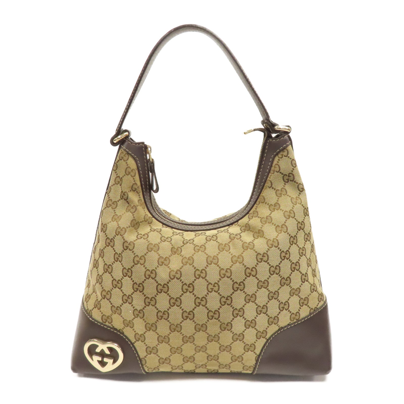 GUCCI 帆布Shoulder Bag金扣肩背袋棕色