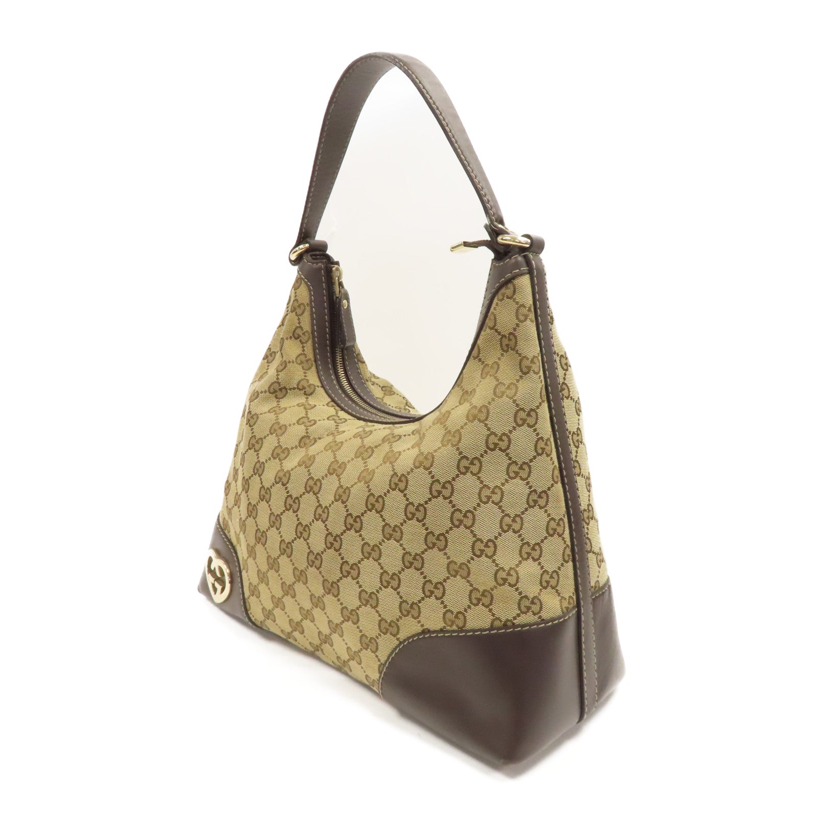 GUCCI 帆布Shoulder Bag金扣肩背袋棕色
