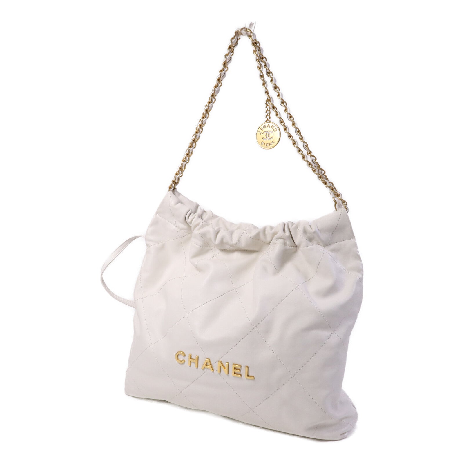 CHANEL 牛皮皮革Chanel 22金扣鏈帶肩背袋