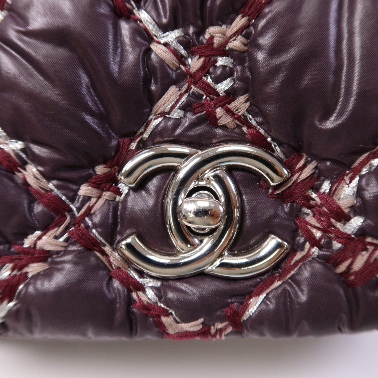 CHANEL 尼龍Chain Shoulder Bag銀扣鏈帶肩背袋