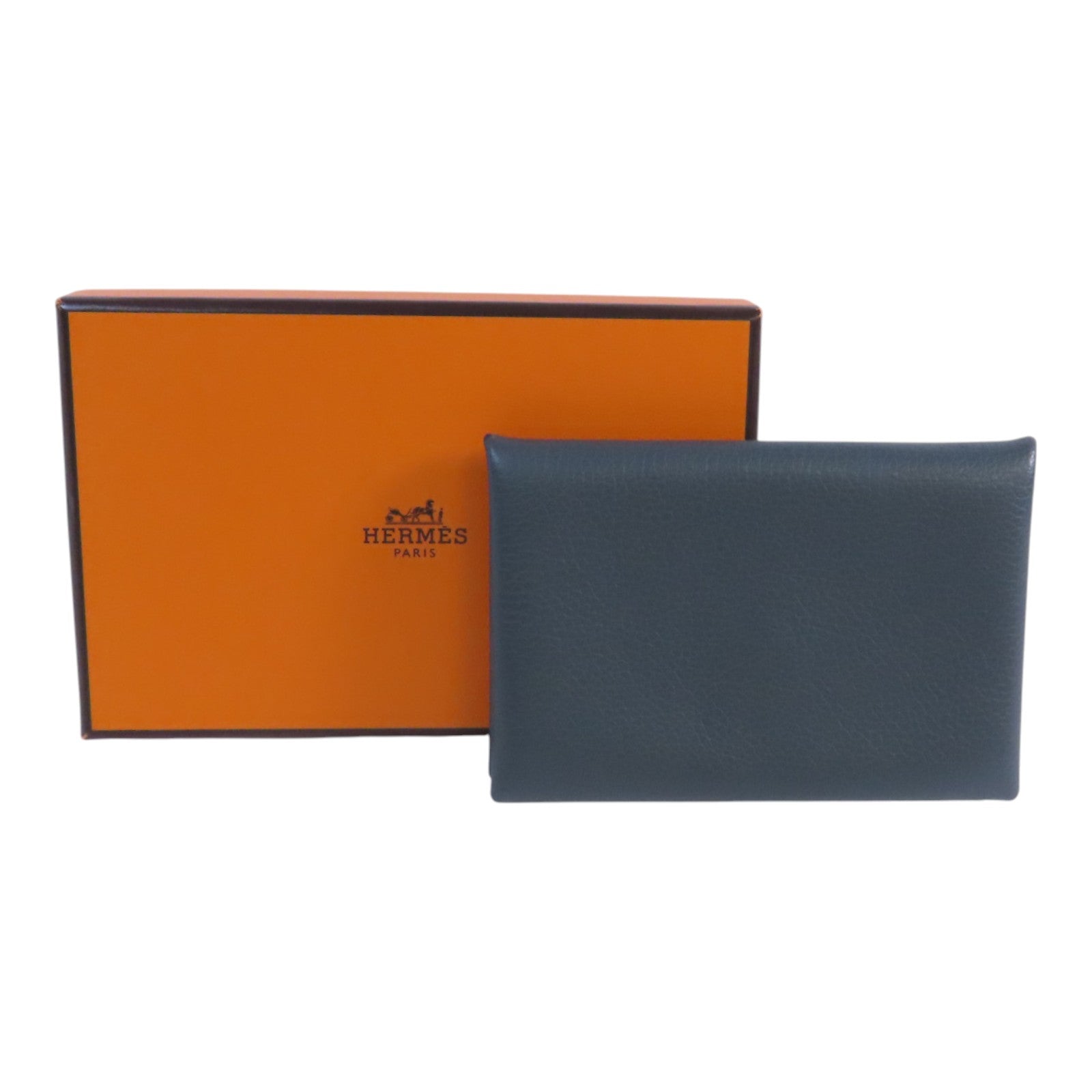 HERMES Evercolor皮革Calvi Card Case銀扣卡套