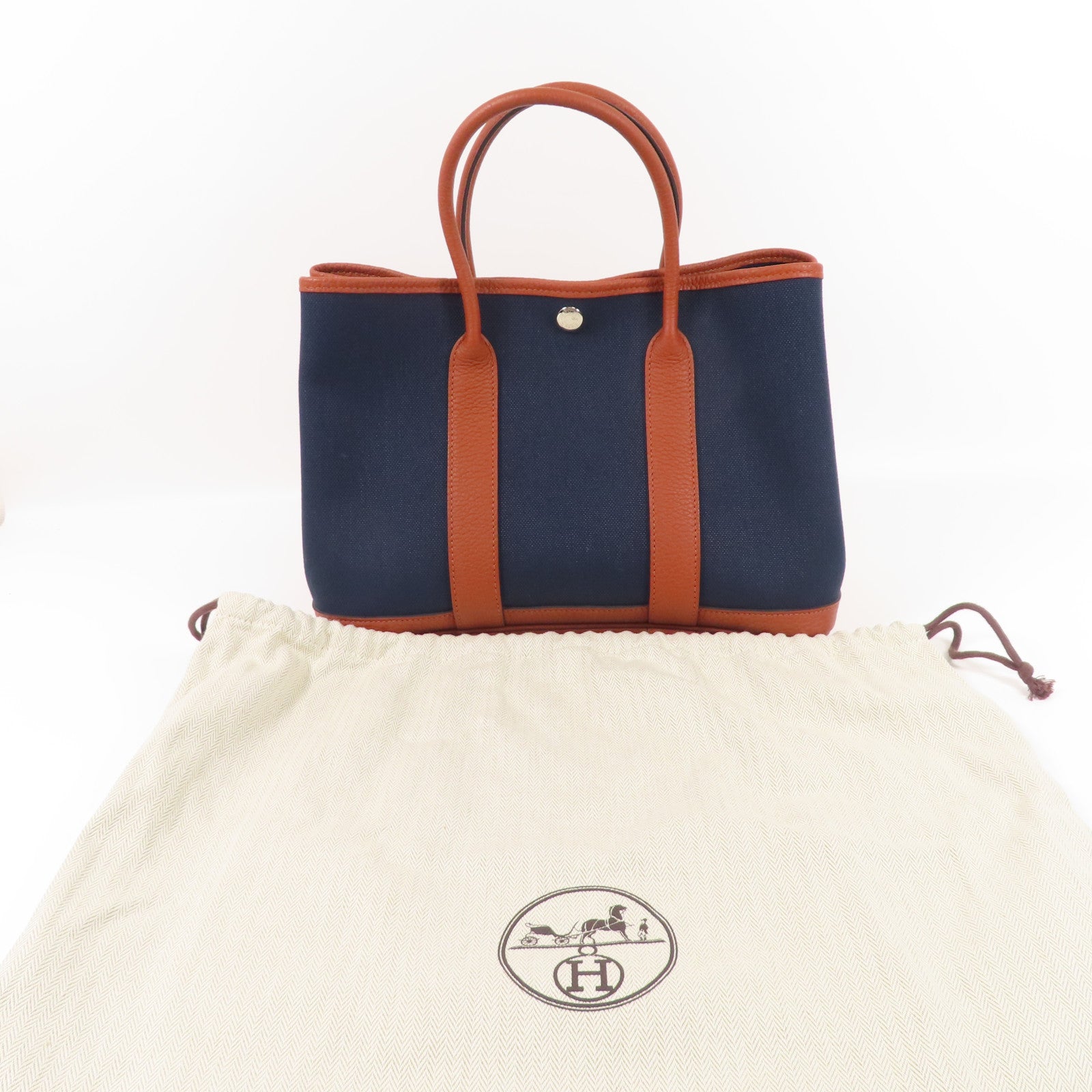 HERMES 帆布Garden Party TPM銀扣手挽袋