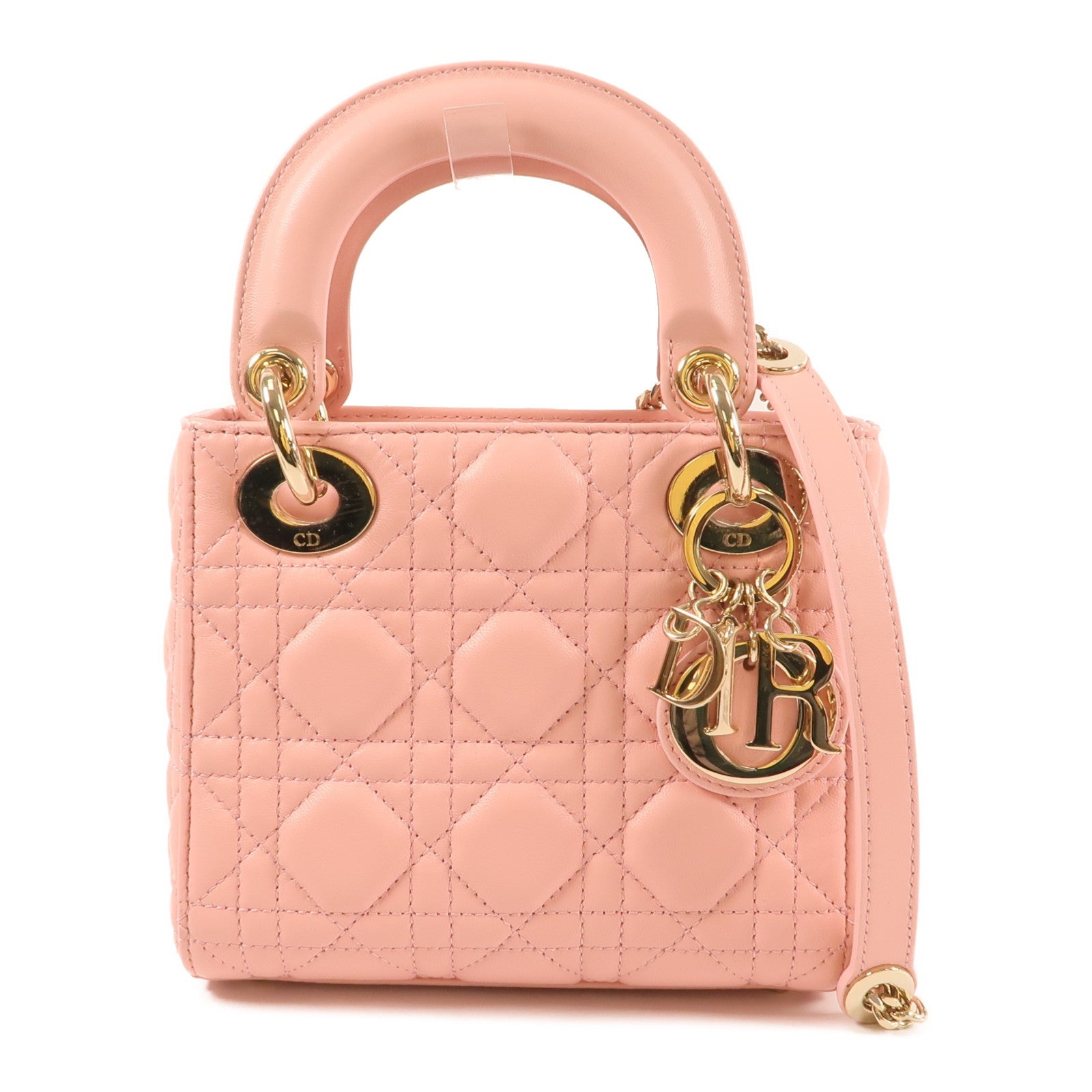 Dior 羊皮皮革Mini Lady Dior金扣鏈帶手挽肩背兩用袋