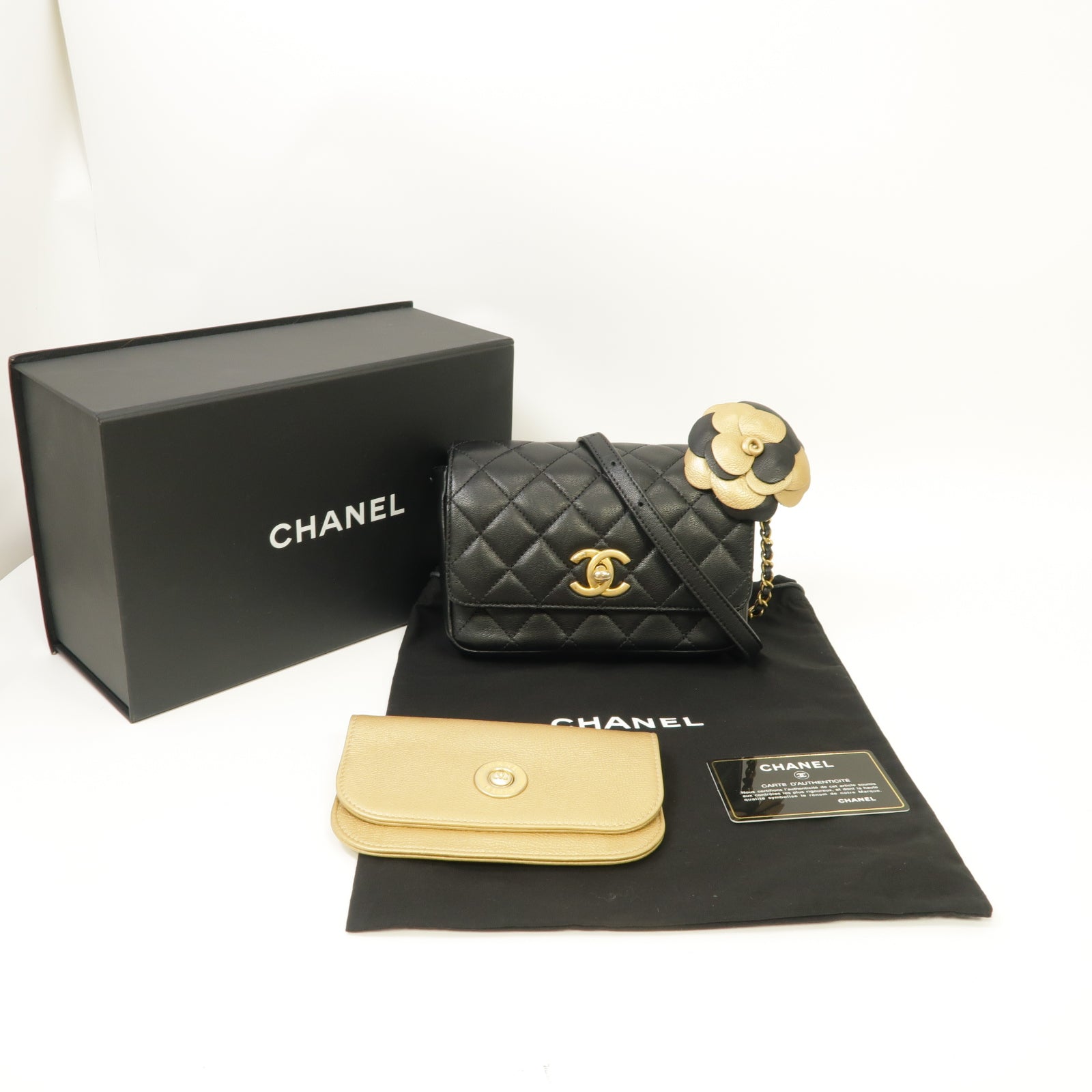 CHANEL 【激減優惠】菱格牛皮皮革Waist Bag金扣腰包黑色