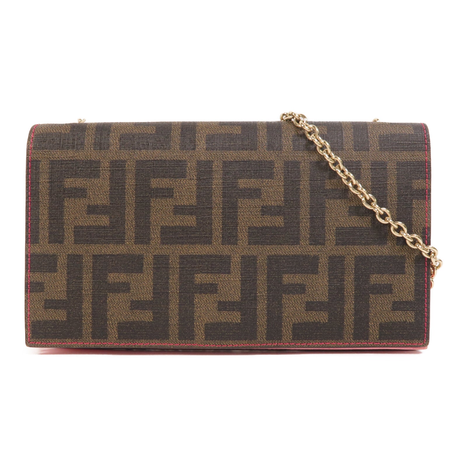 FENDI 塗層帆布Wallet On Chain金扣鏈帶肩背袋