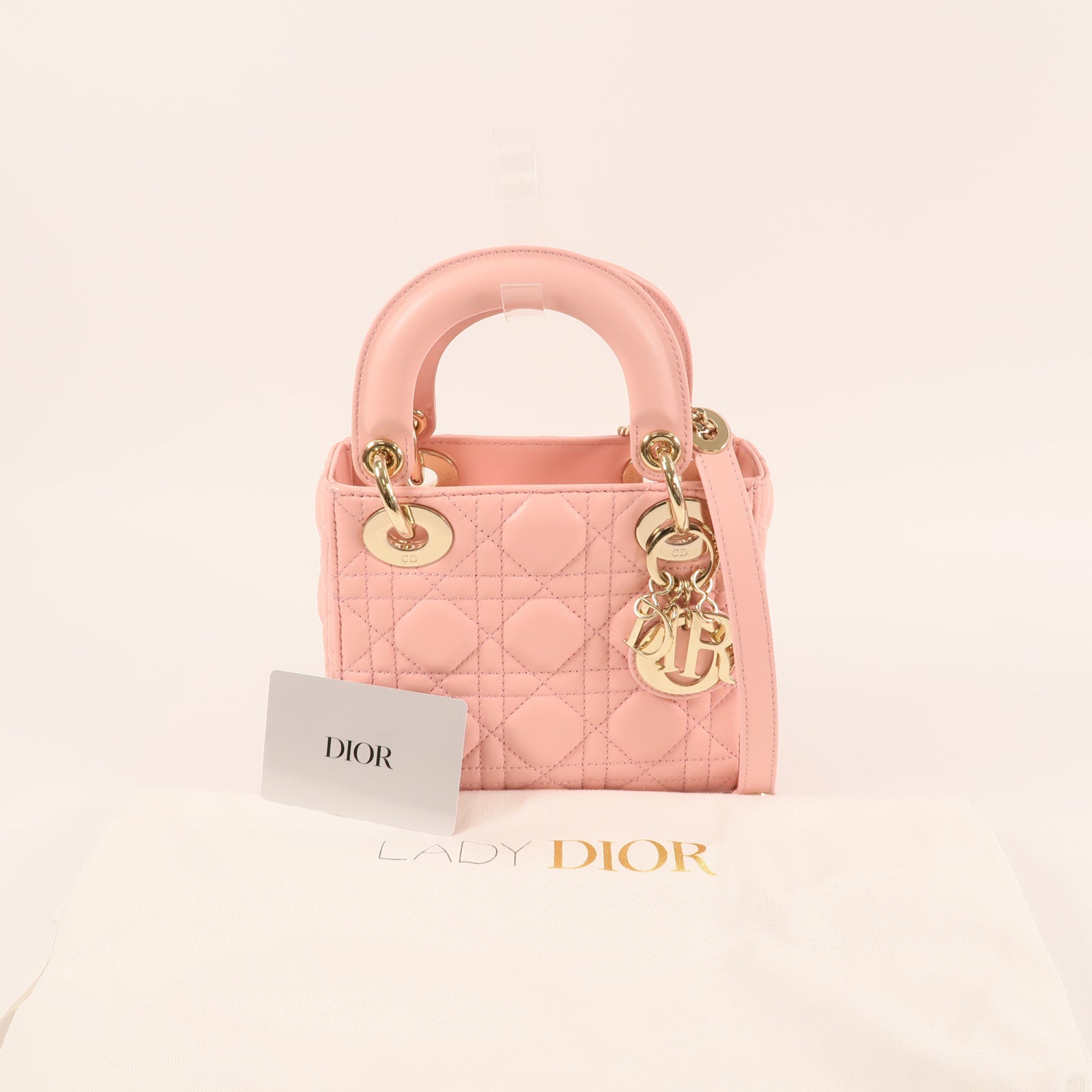 Dior 羊皮皮革Mini Lady Dior金扣鏈帶手挽肩背兩用袋