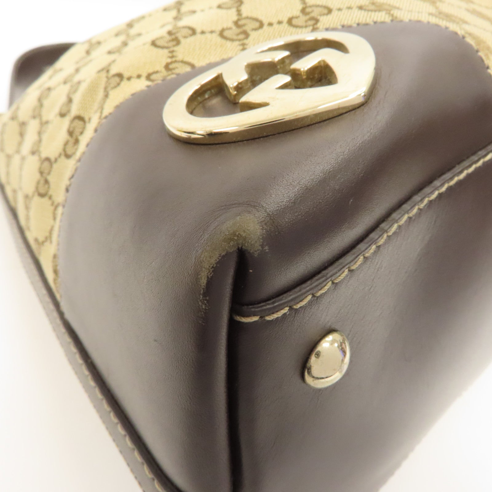 GUCCI 帆布Shoulder Bag金扣肩背袋棕色