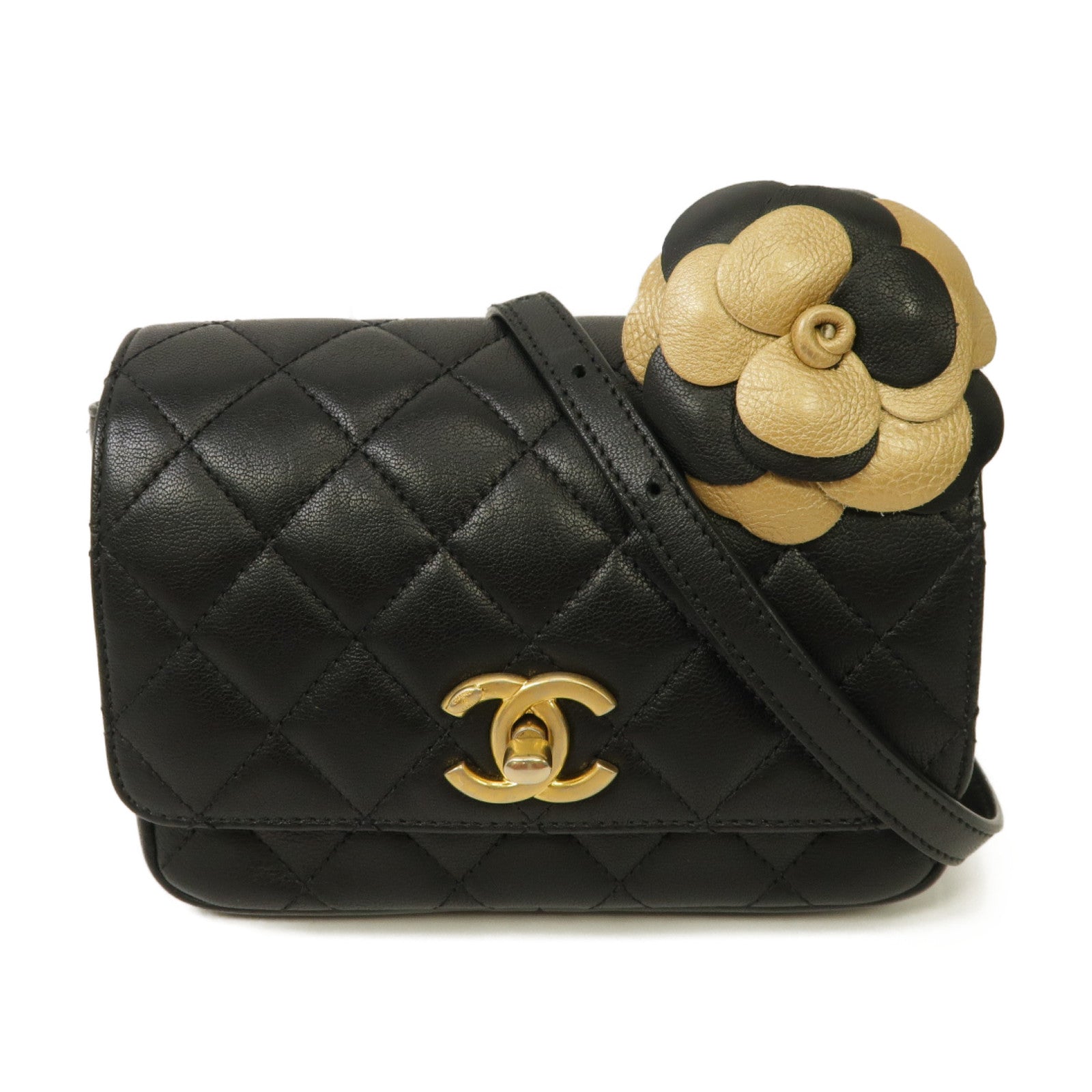 CHANEL 【激減優惠】菱格牛皮皮革Waist Bag金扣腰包黑色