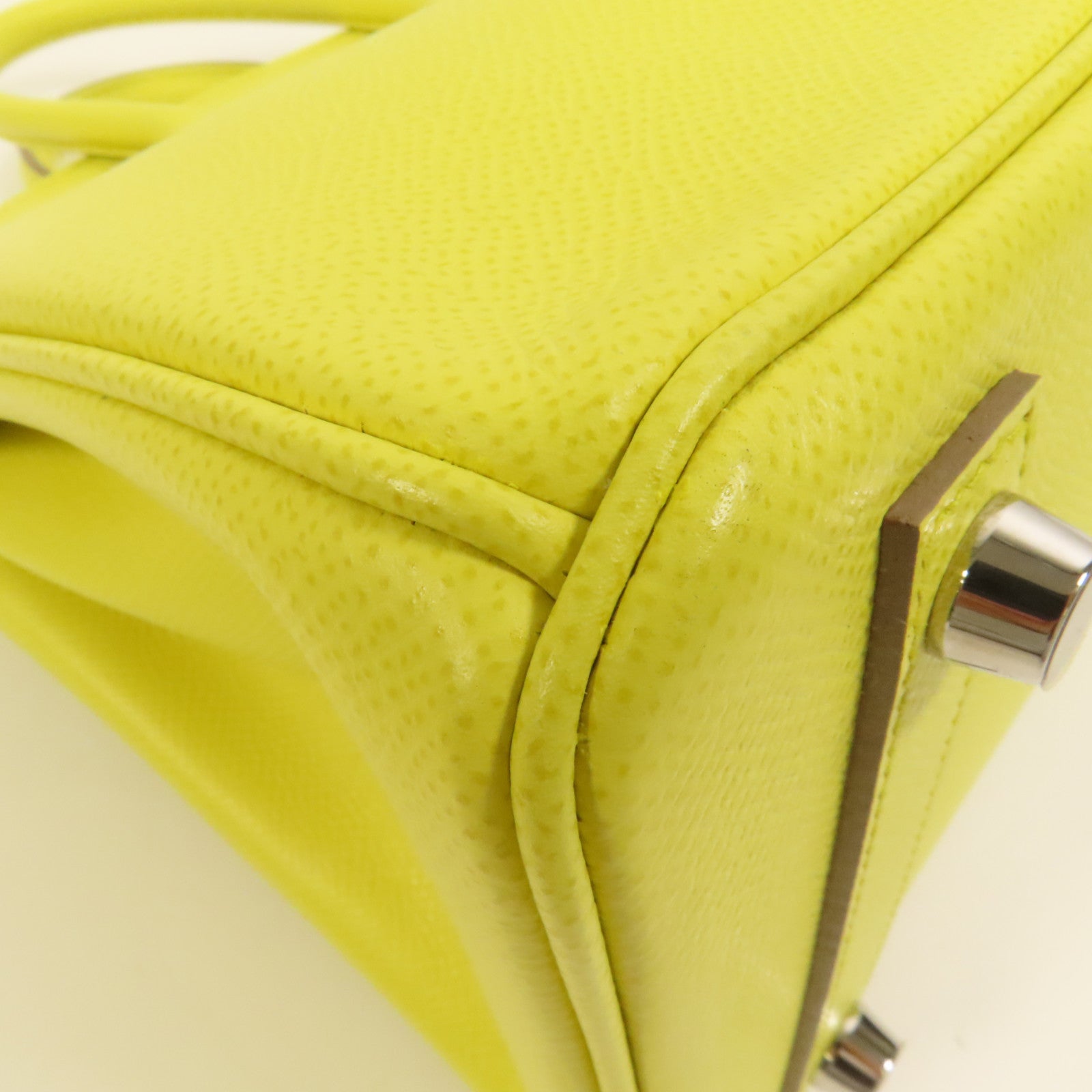 HERMES Epsom皮革Birkin 25銀扣手挽袋Lime