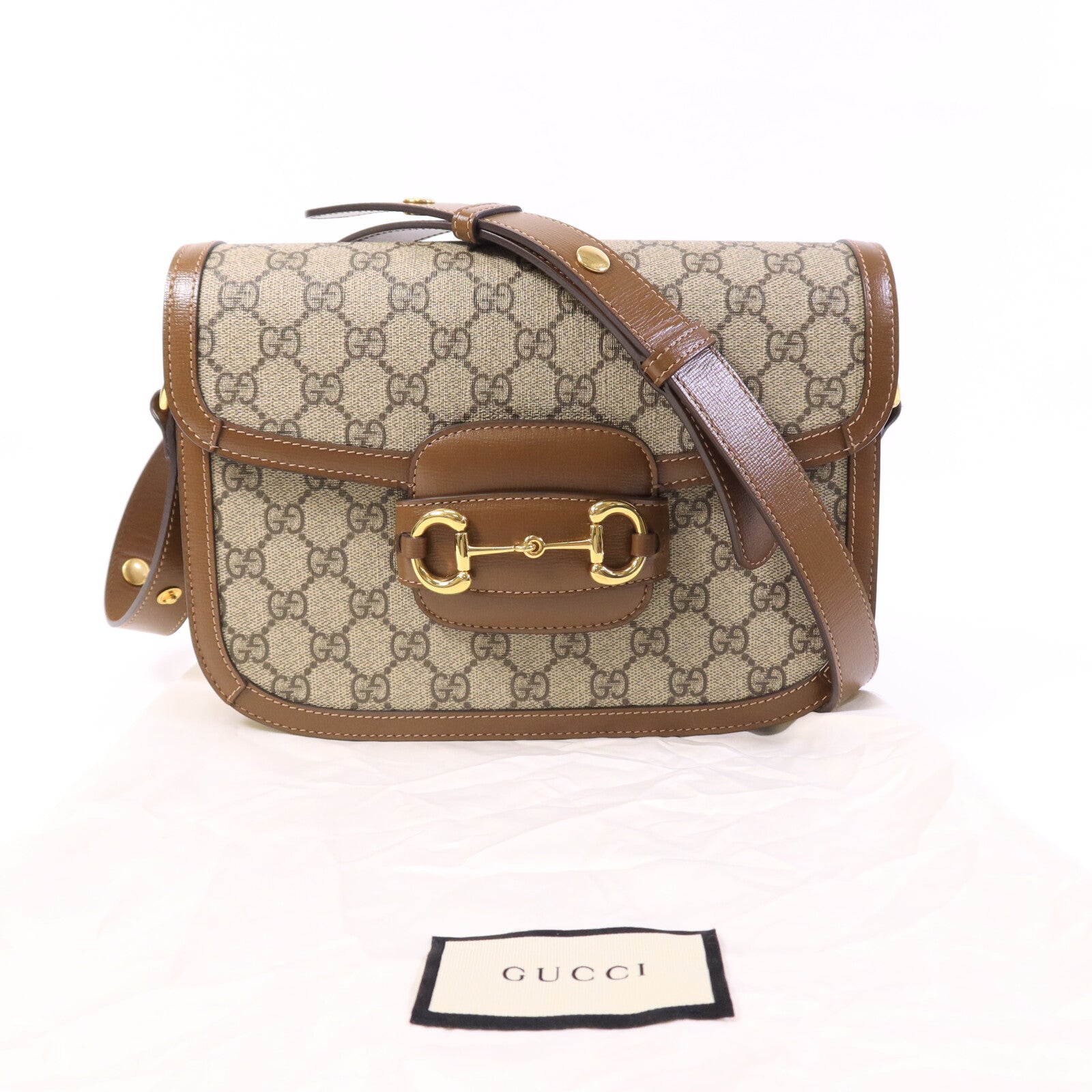 GUCCI 皮革/塗層帆布Horsebit 1955肩背袋